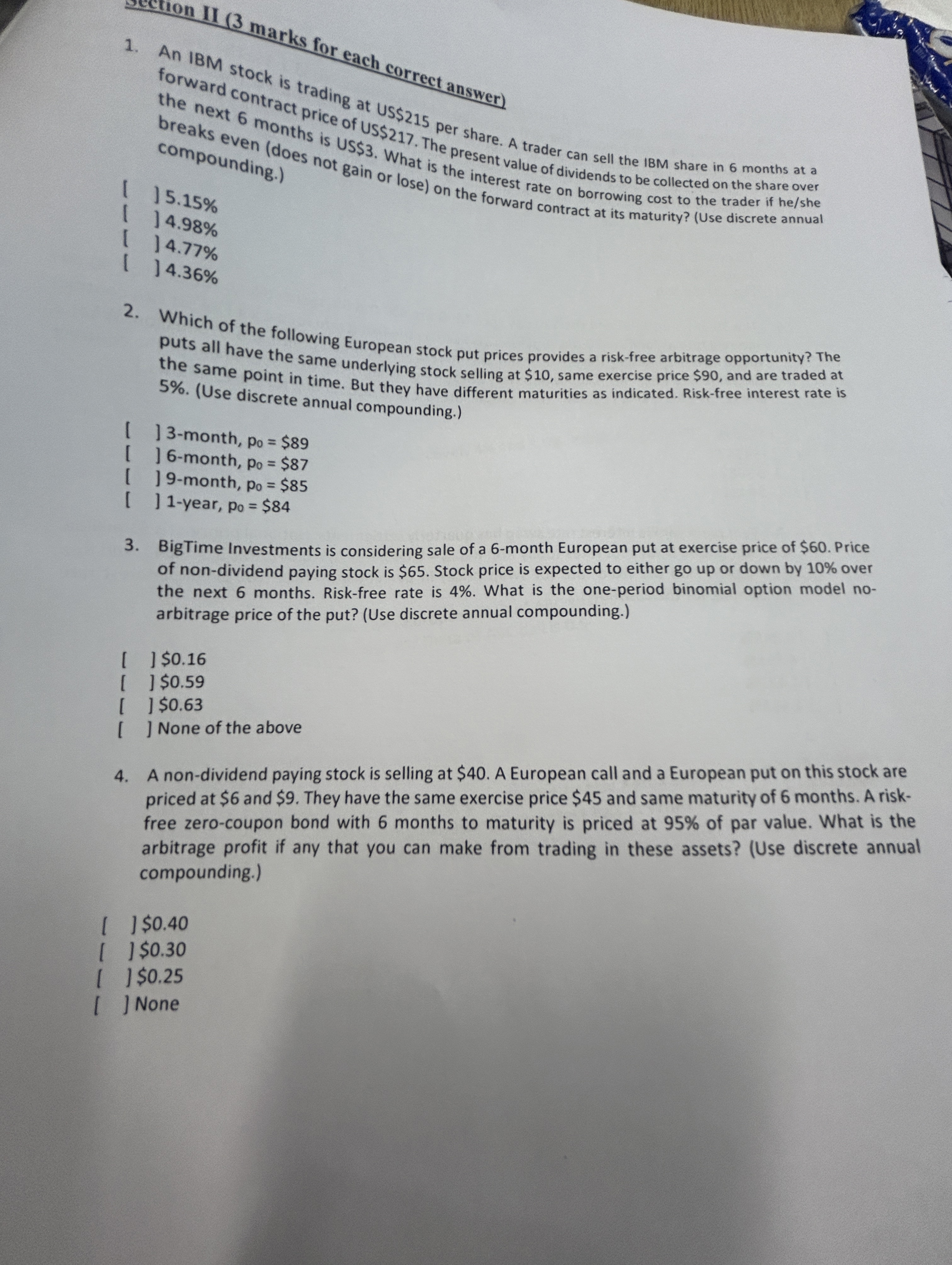  arks for each correct answer) forward contract is trading at US