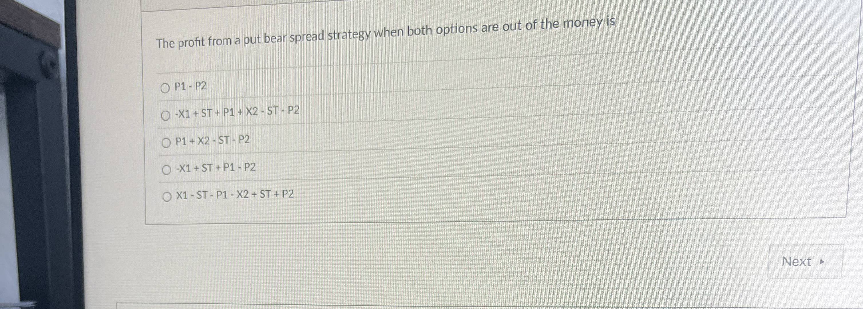  The profit from a put bear spread strategy when both options