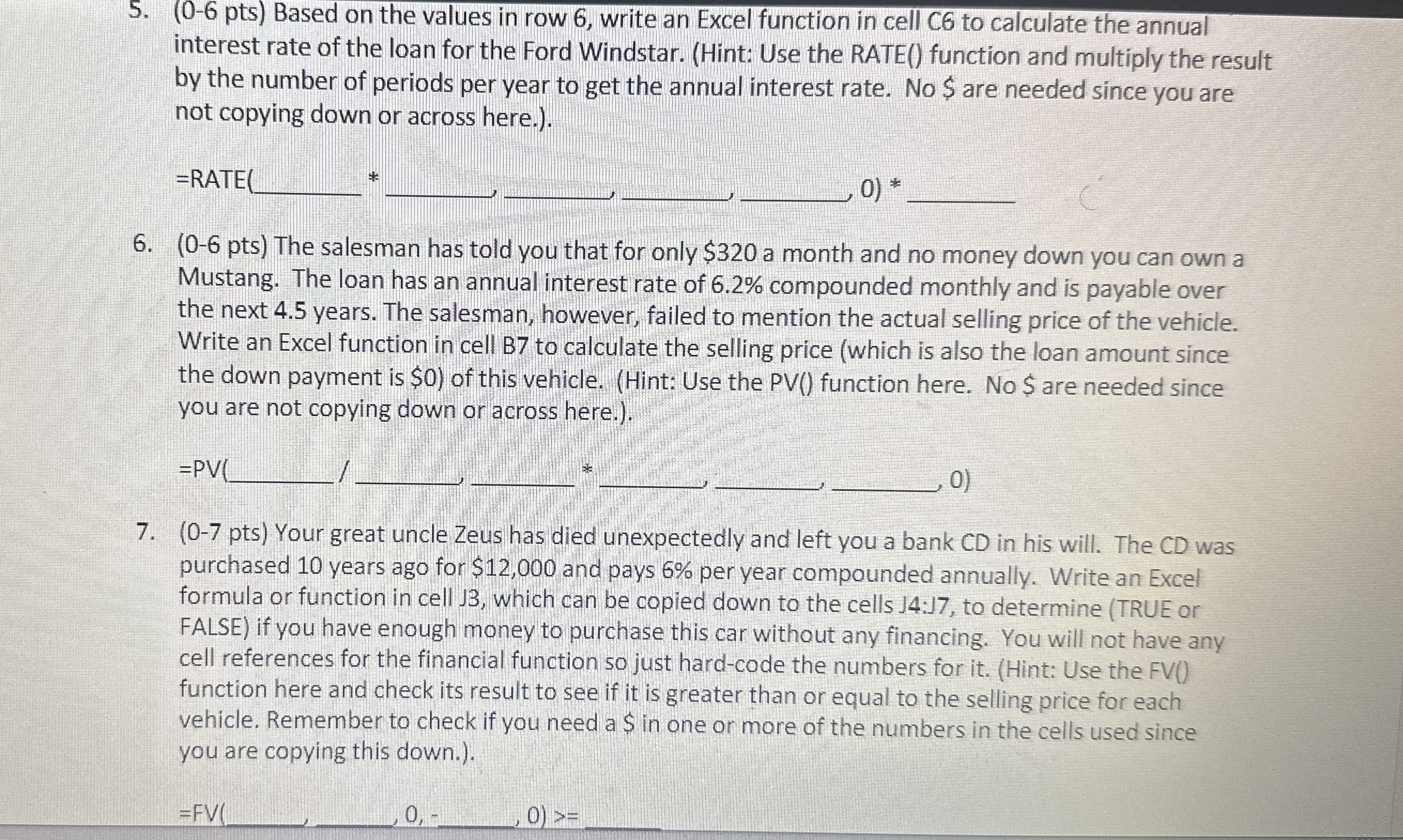  (0-6 pts) Based on the values in row 6, write an