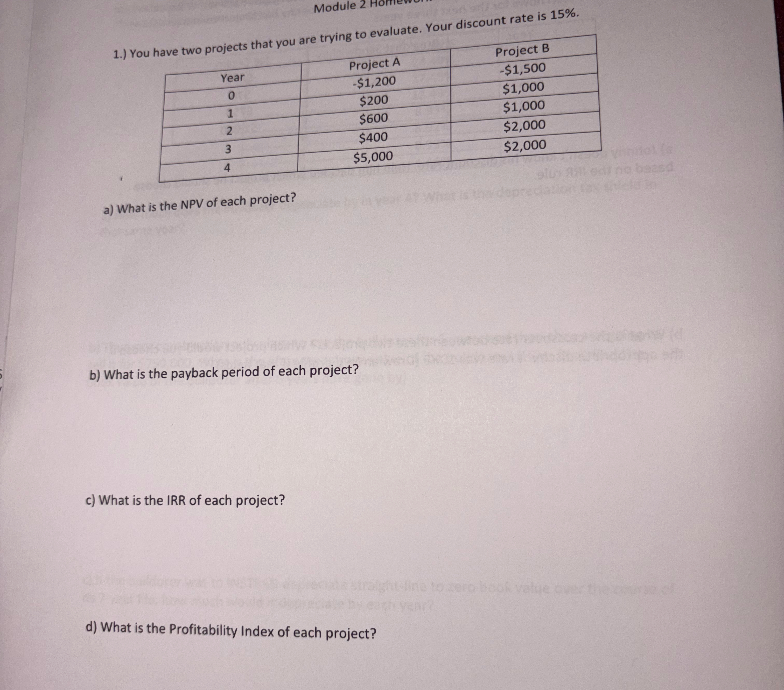  1.) You have two projects that you are trying to evaluate.
