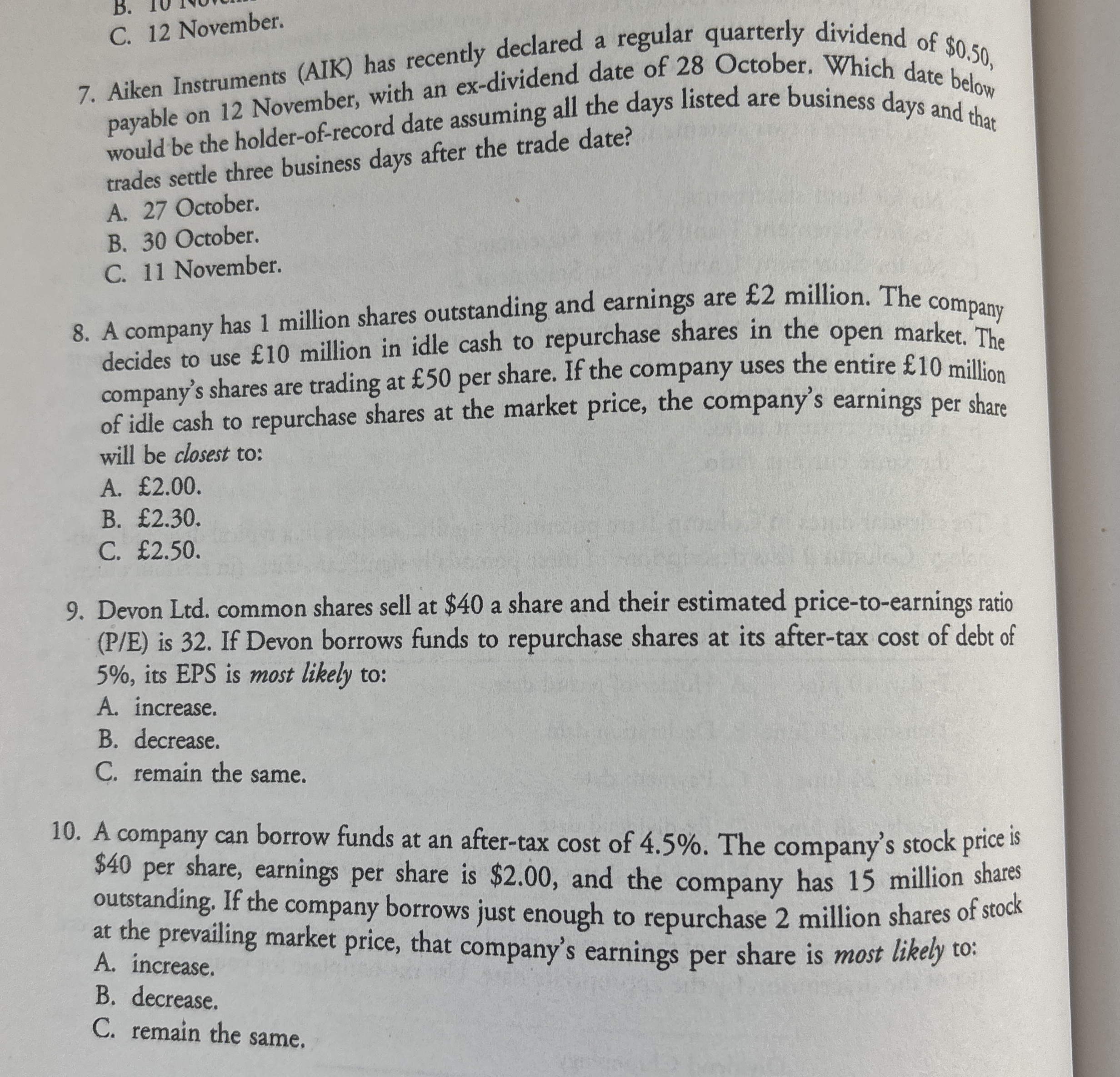  C.12 November. Aiken Instruments (AIK) has recently declared a regular quarterly