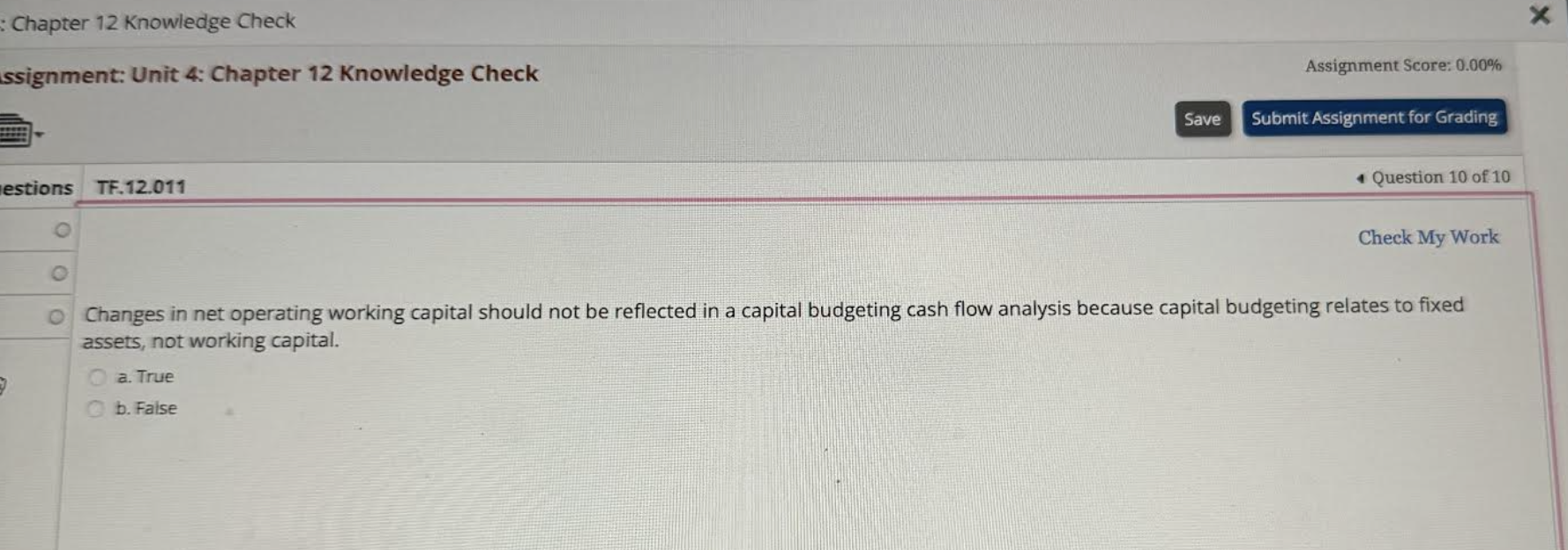  TF.12.011Changes in net operating working capital should not be reflected in