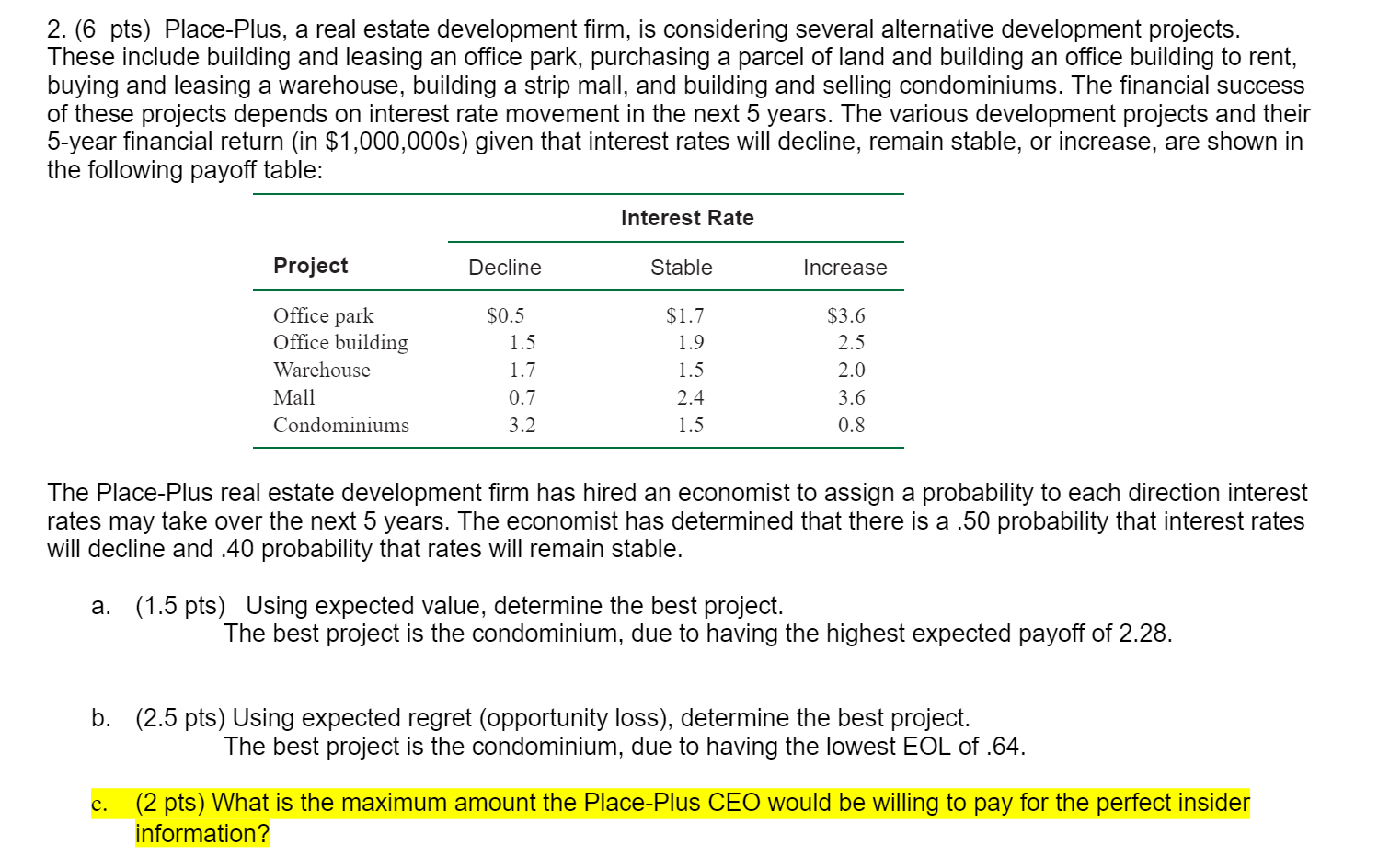  Please answer all questions especially part c. Place-Plus, a real estate