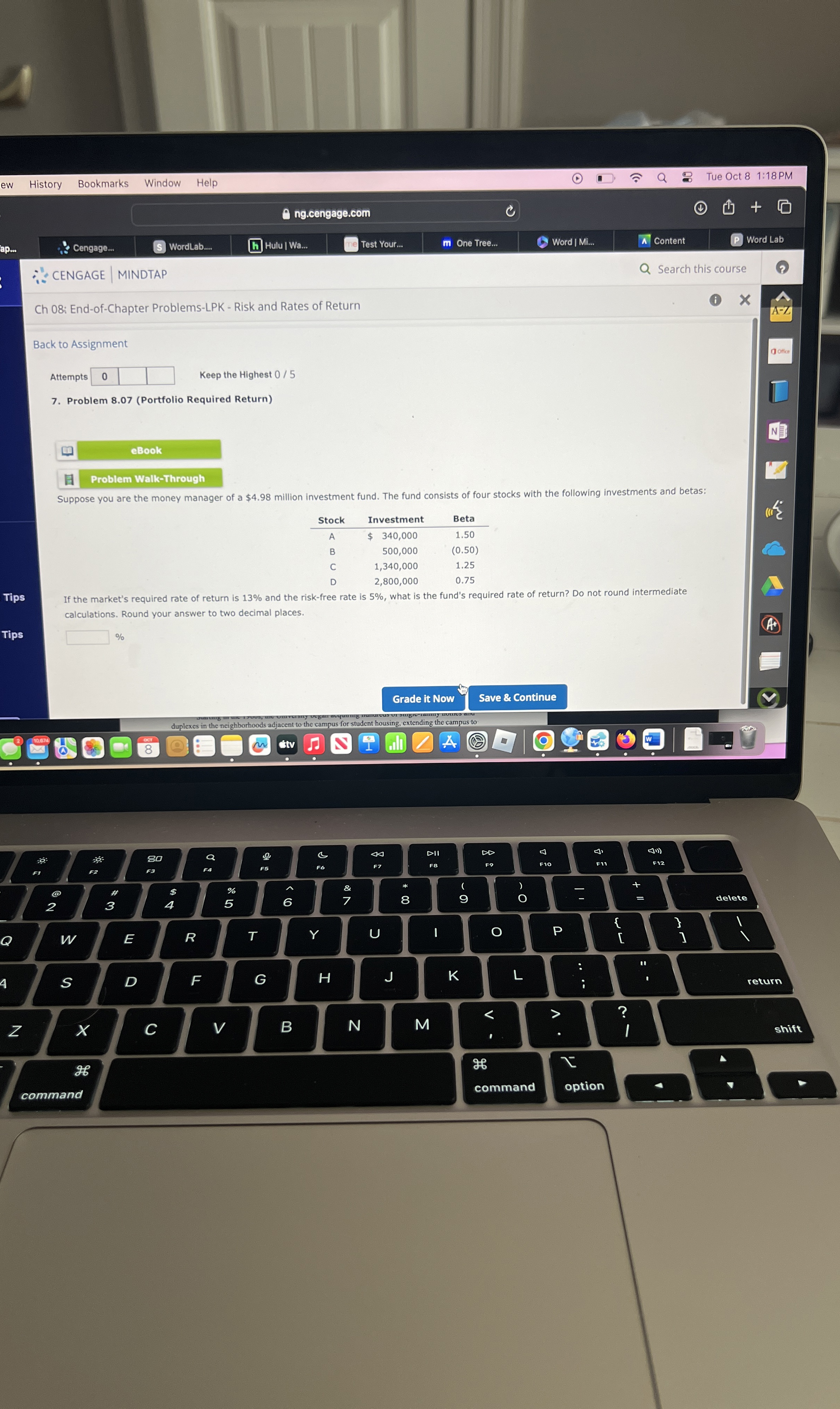  Problem 8.07(Portfolio Required Return) eBook Suppose you are the money manager