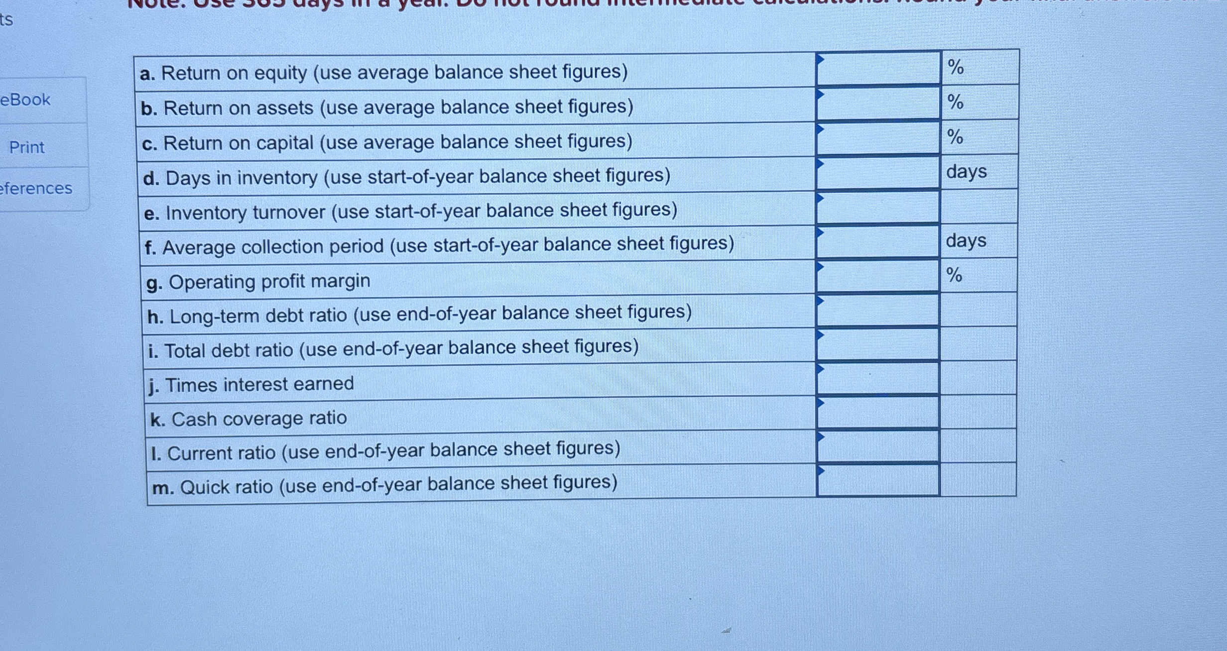  eBook \table[[a. Return on equity (use average balance sheet figures),,% 