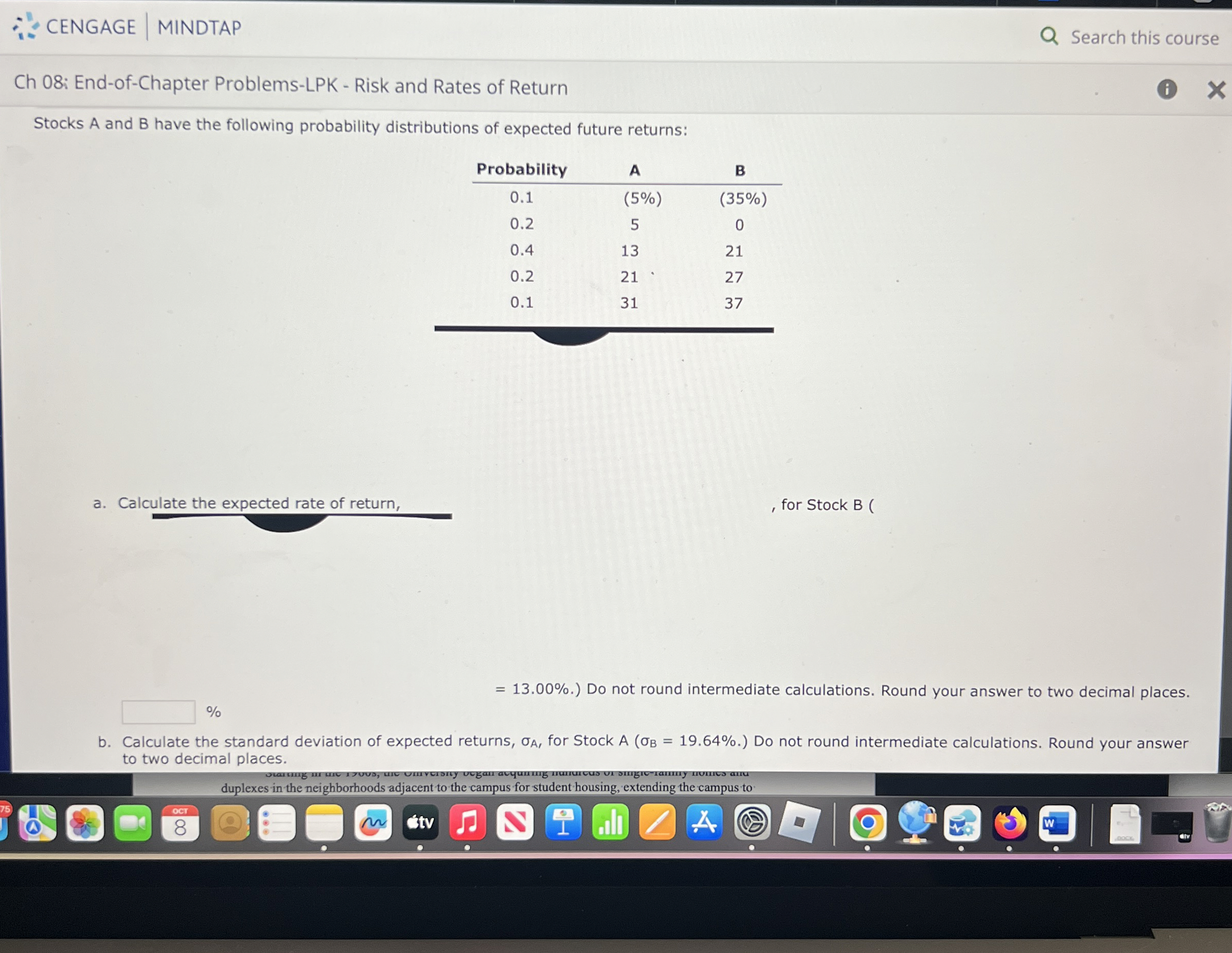  Ch 08: End-of-Chapter Problems-LPK - Risk and Rates of Return Stocks