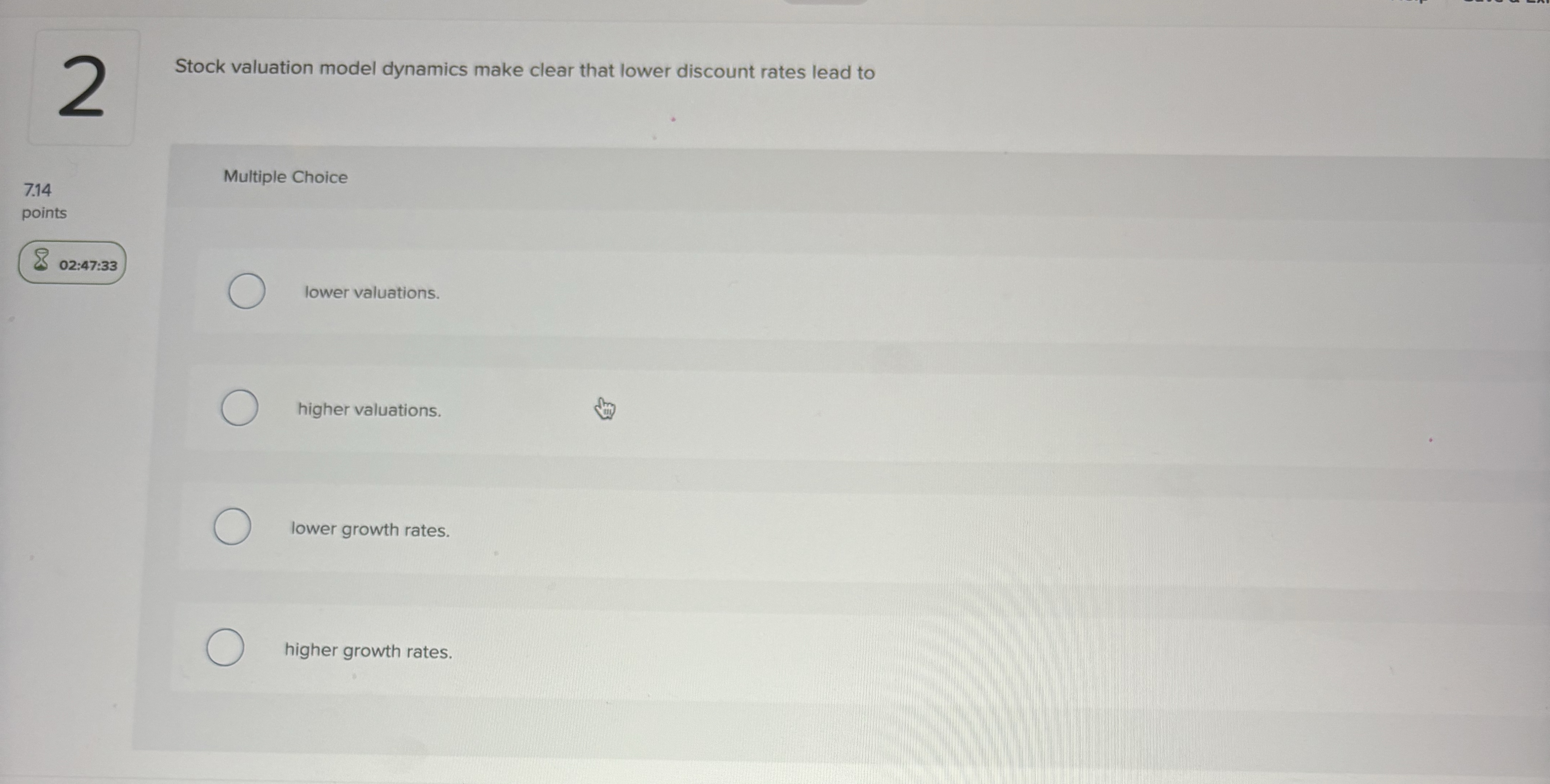  2 Stock valuation model dynamics make clear that lower discount rates