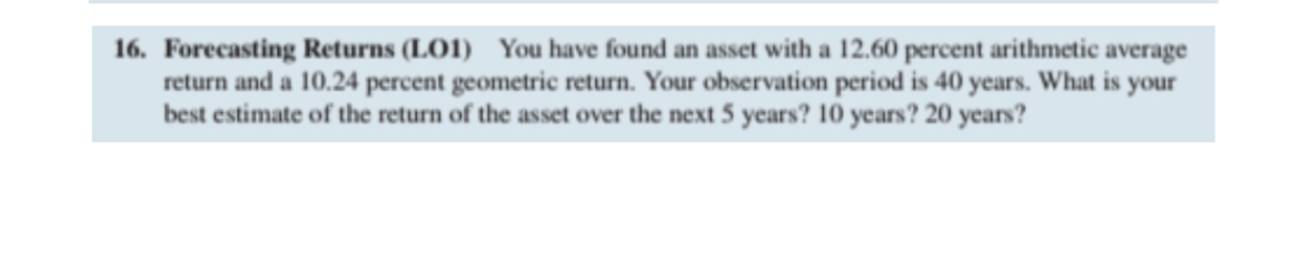  Forecasting Returns (LO1) You have found an asset with a 12.60