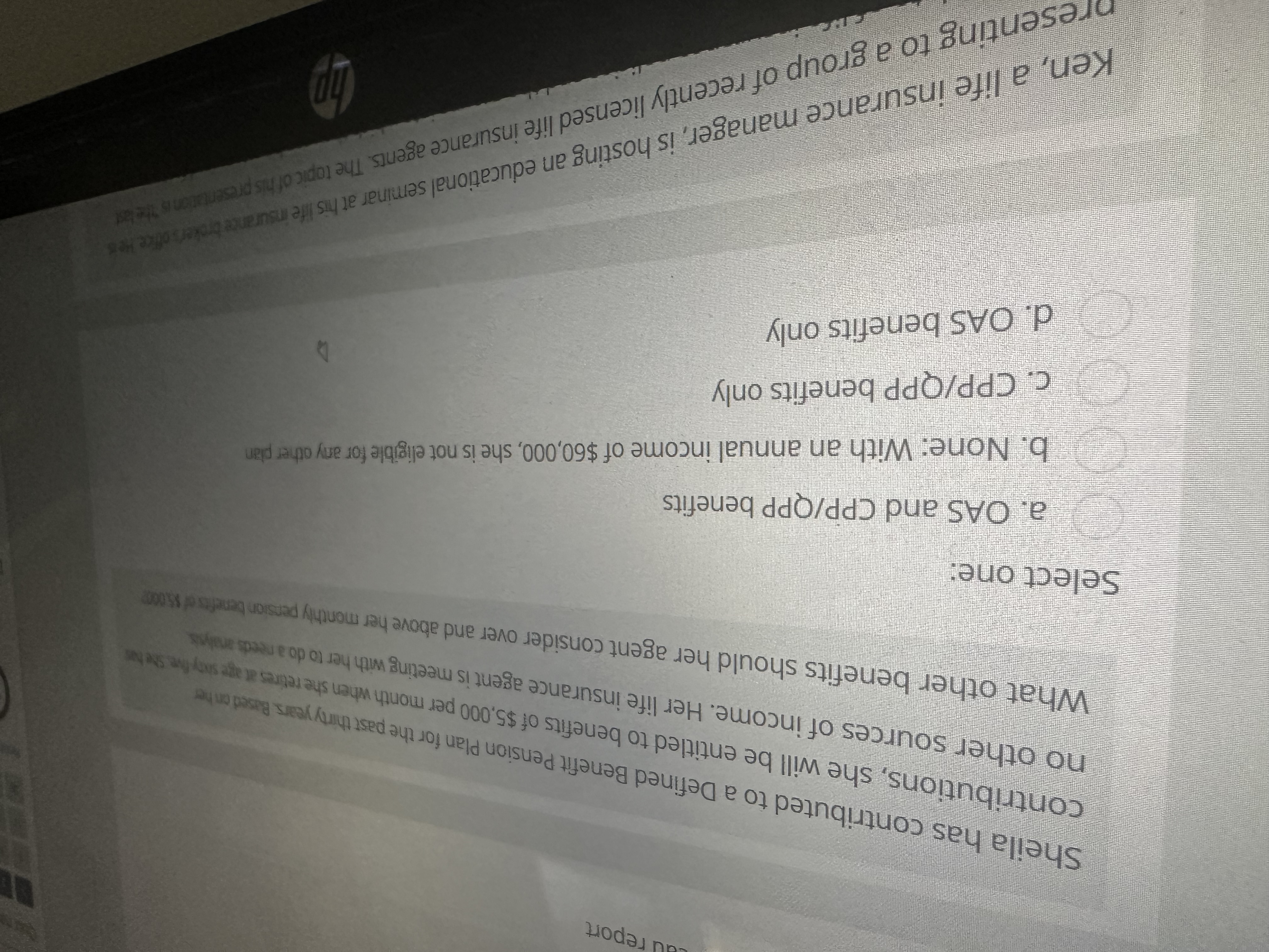  sheila has contributed to a defined benefit plan for the past