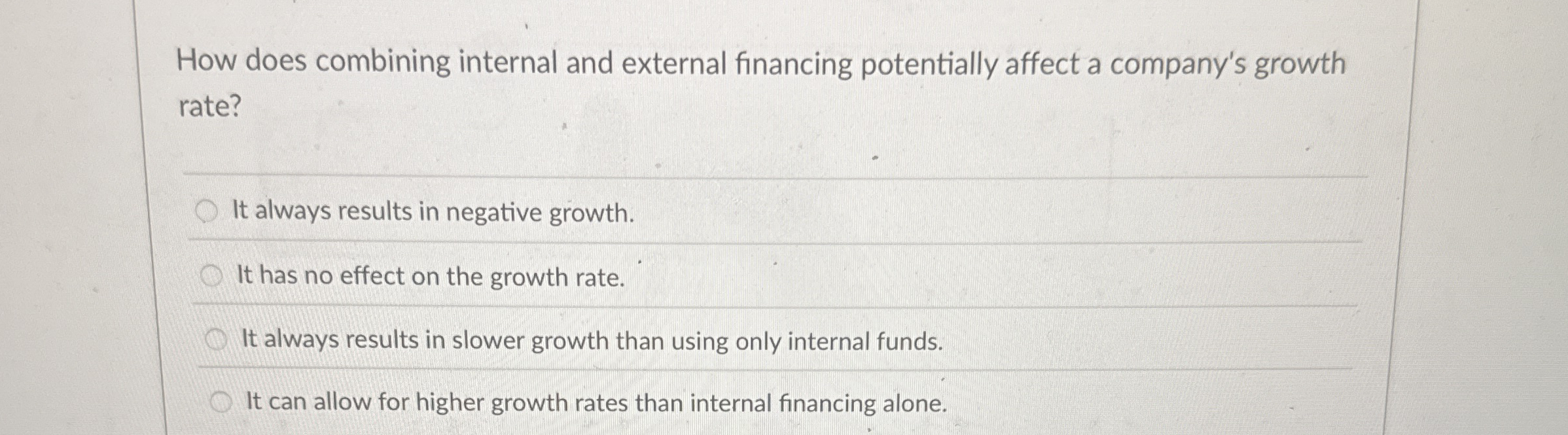  How does combining internal and external financing potentially affect a company's