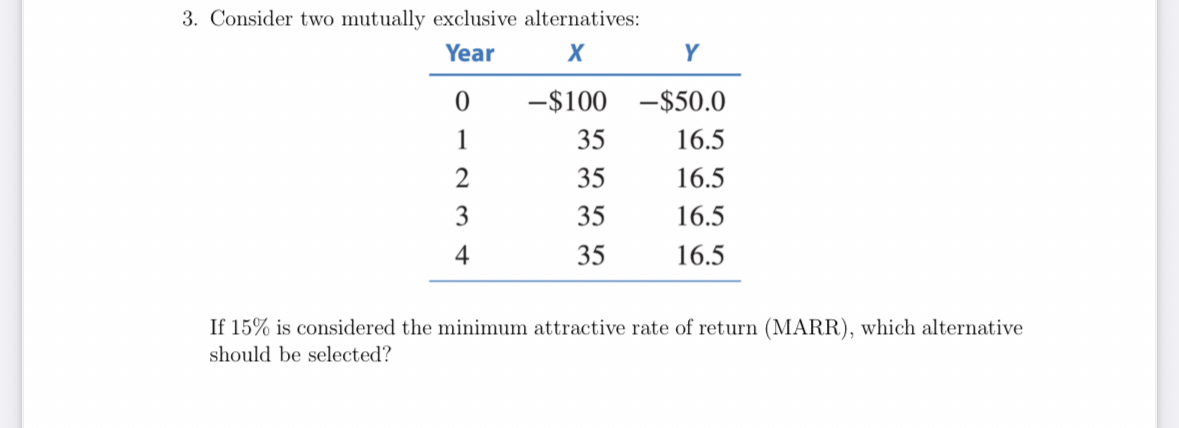  Consider two mutually exclusive alternatives: If 15% is considered the minimum