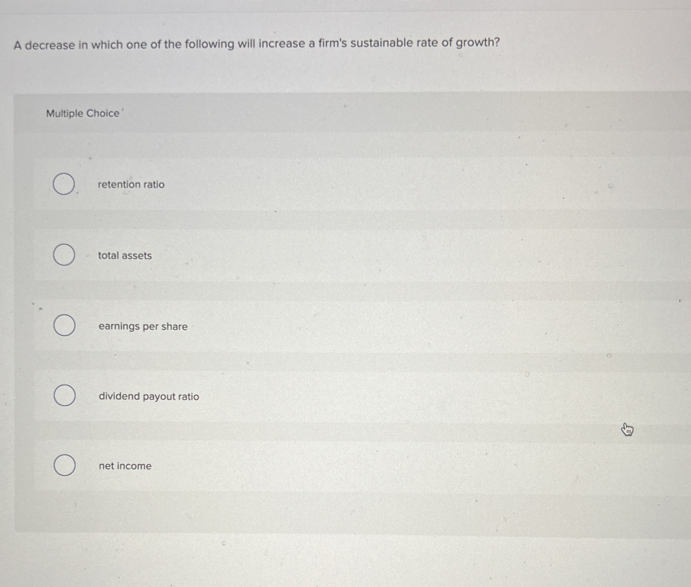  A decrease in which one of the following will increase a