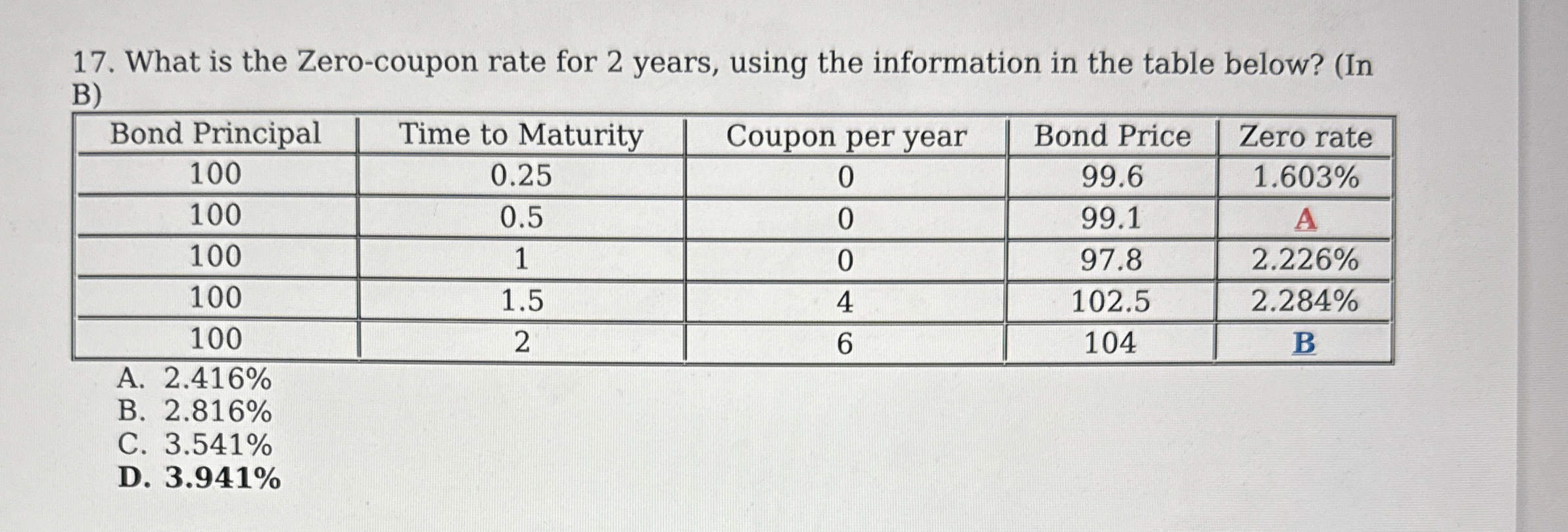 What is the Zero-coupon rate for 2 years, using the information