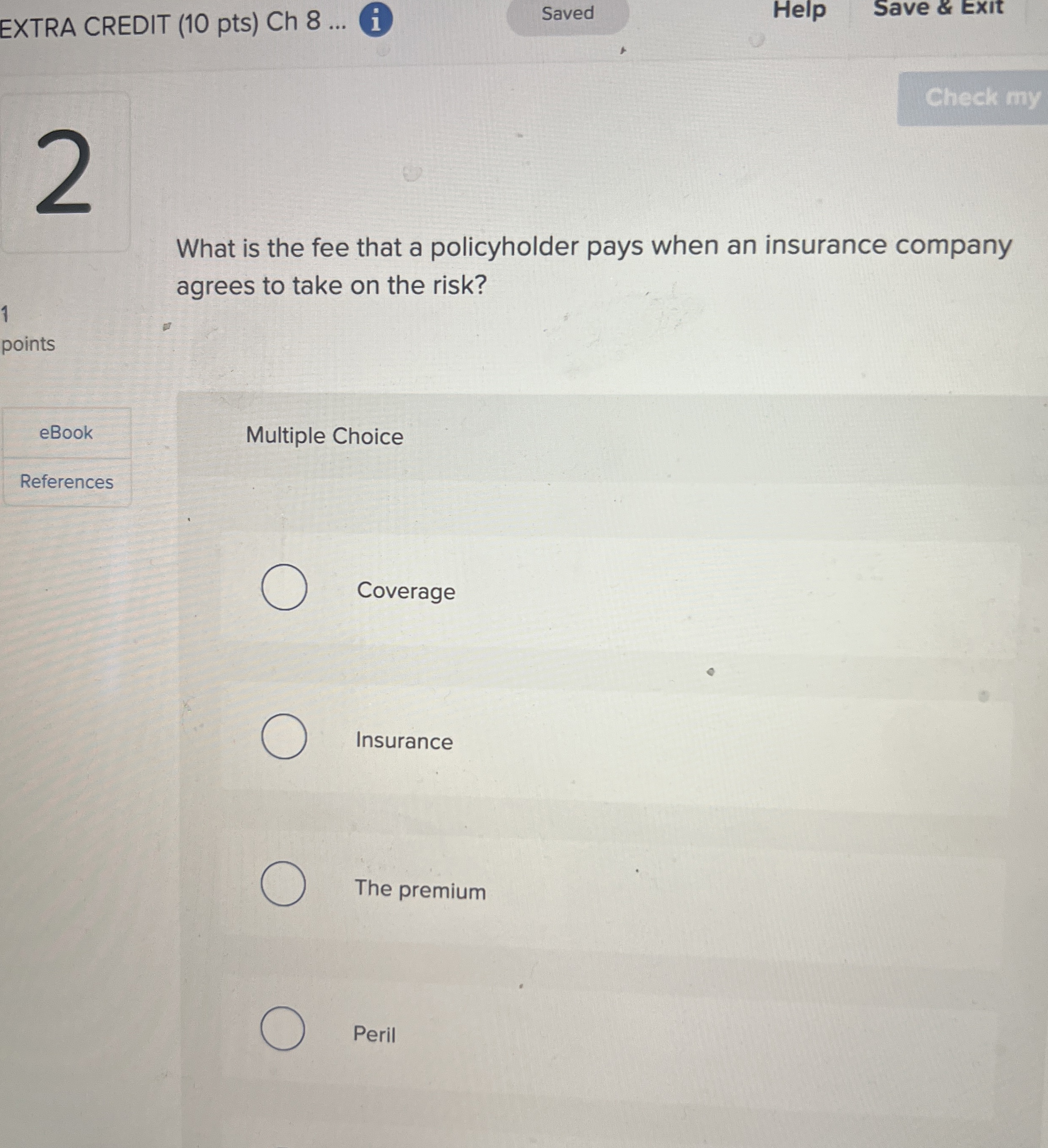  EXTRA CREDIT (10 pts) Ch 8... i Help Save & Exit