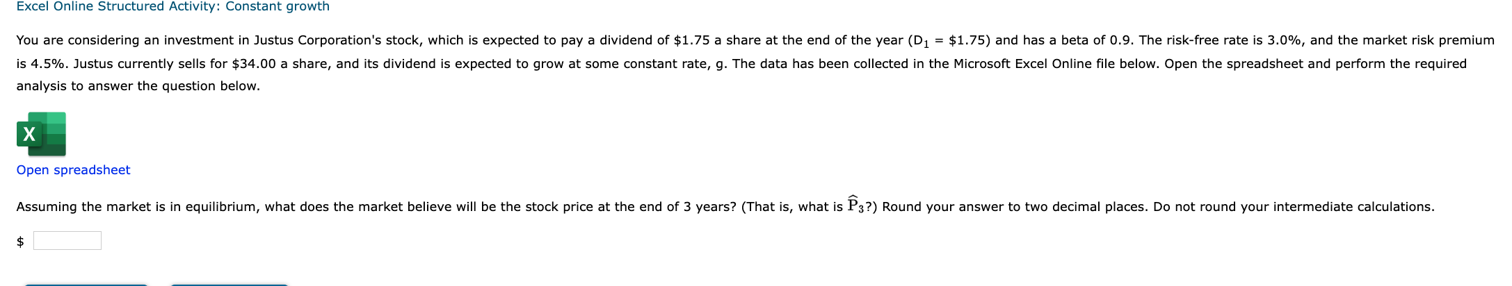  Excel Online Structured Activity: Constant growth analysis to answer the question