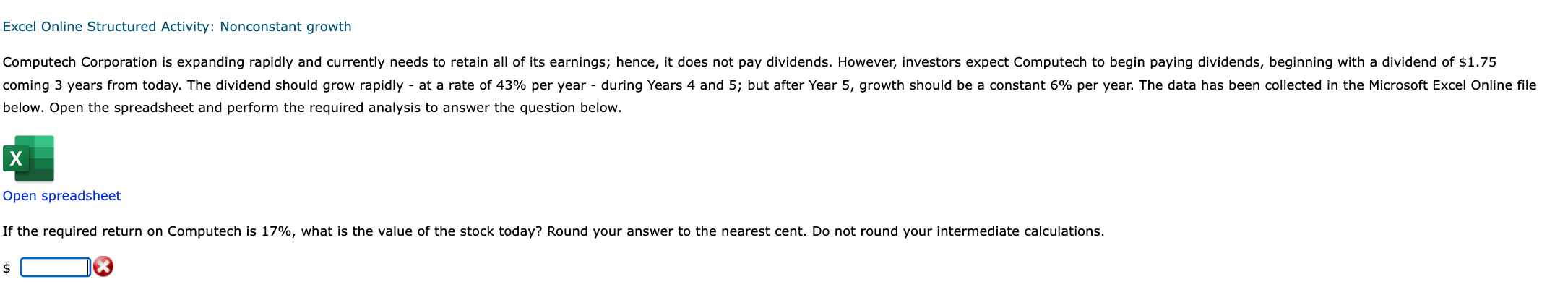  Excel Online Structured Activity: Nonconstant growth below. Open the spreadsheet and