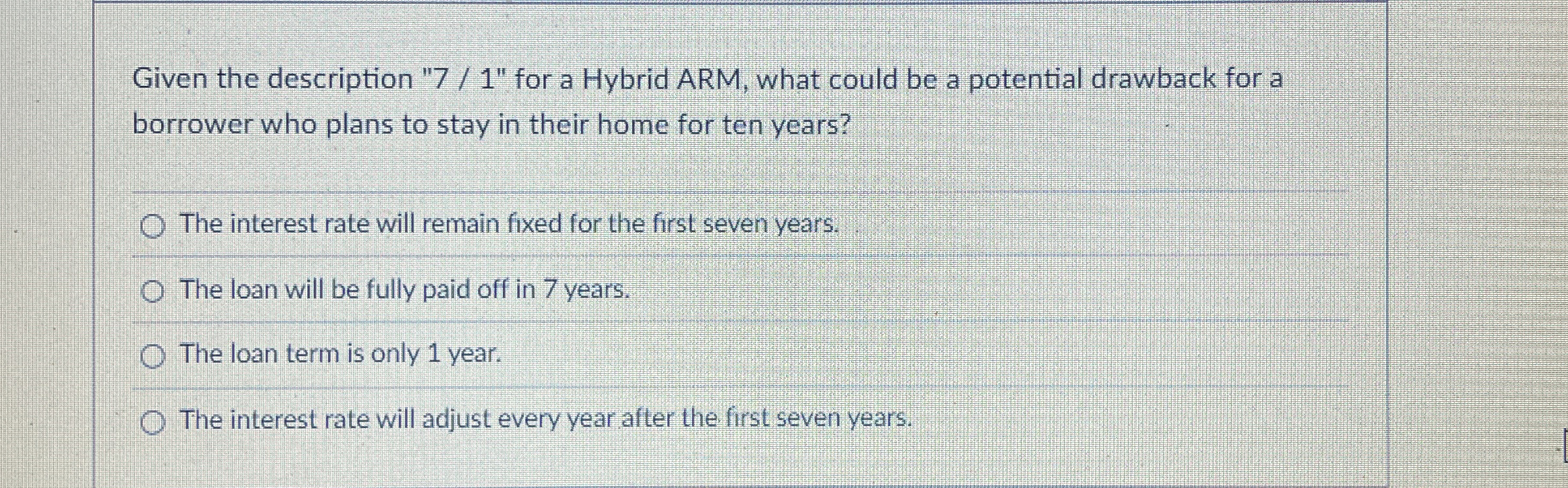  Given the description "7/1" for a Hybrid ARM, what could be