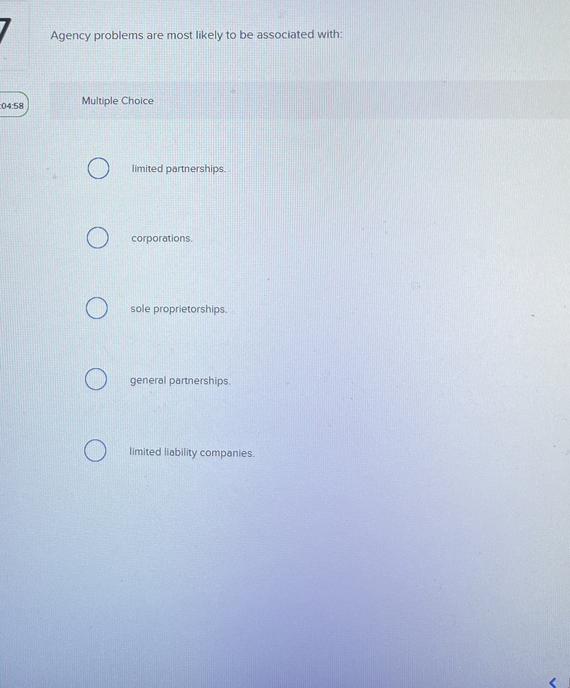  Agency problems are most likely to be associated with: Multiple Choice