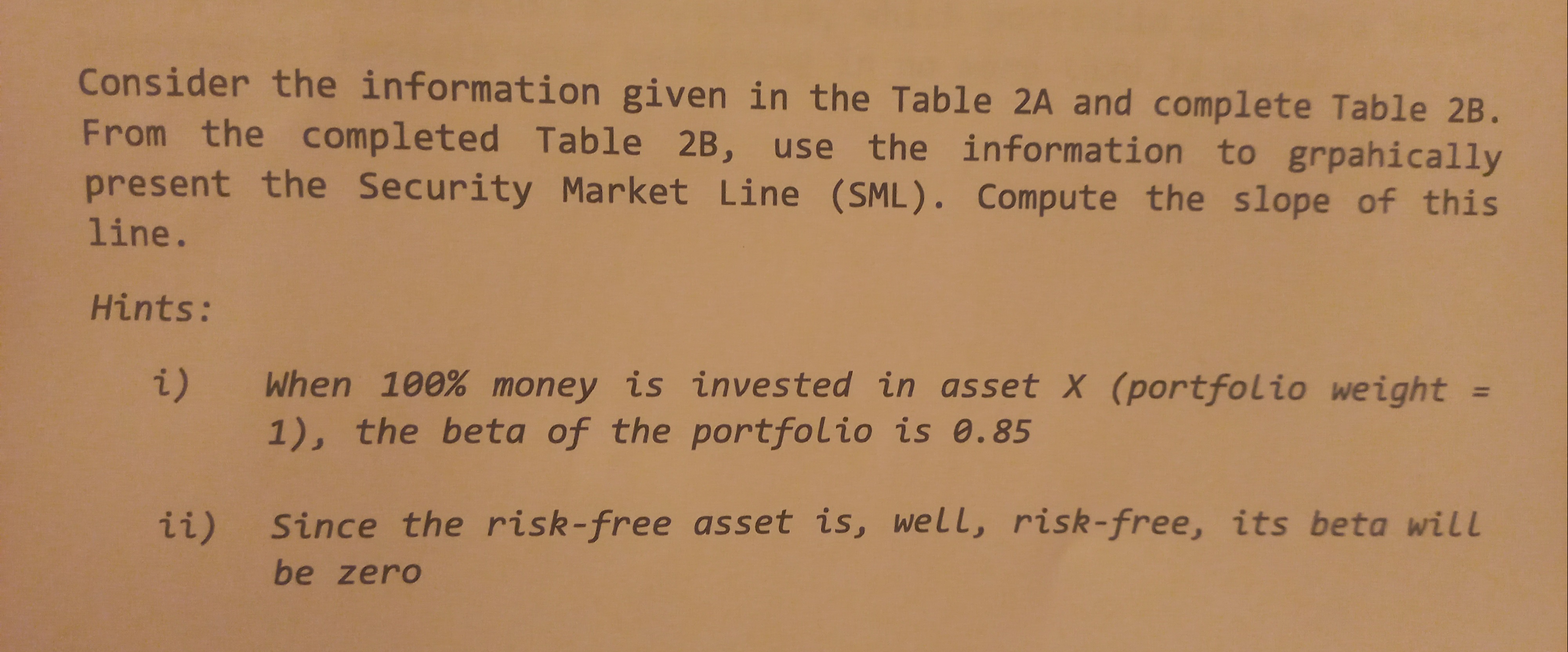  Consider the information given in the Table 2A and complete Table