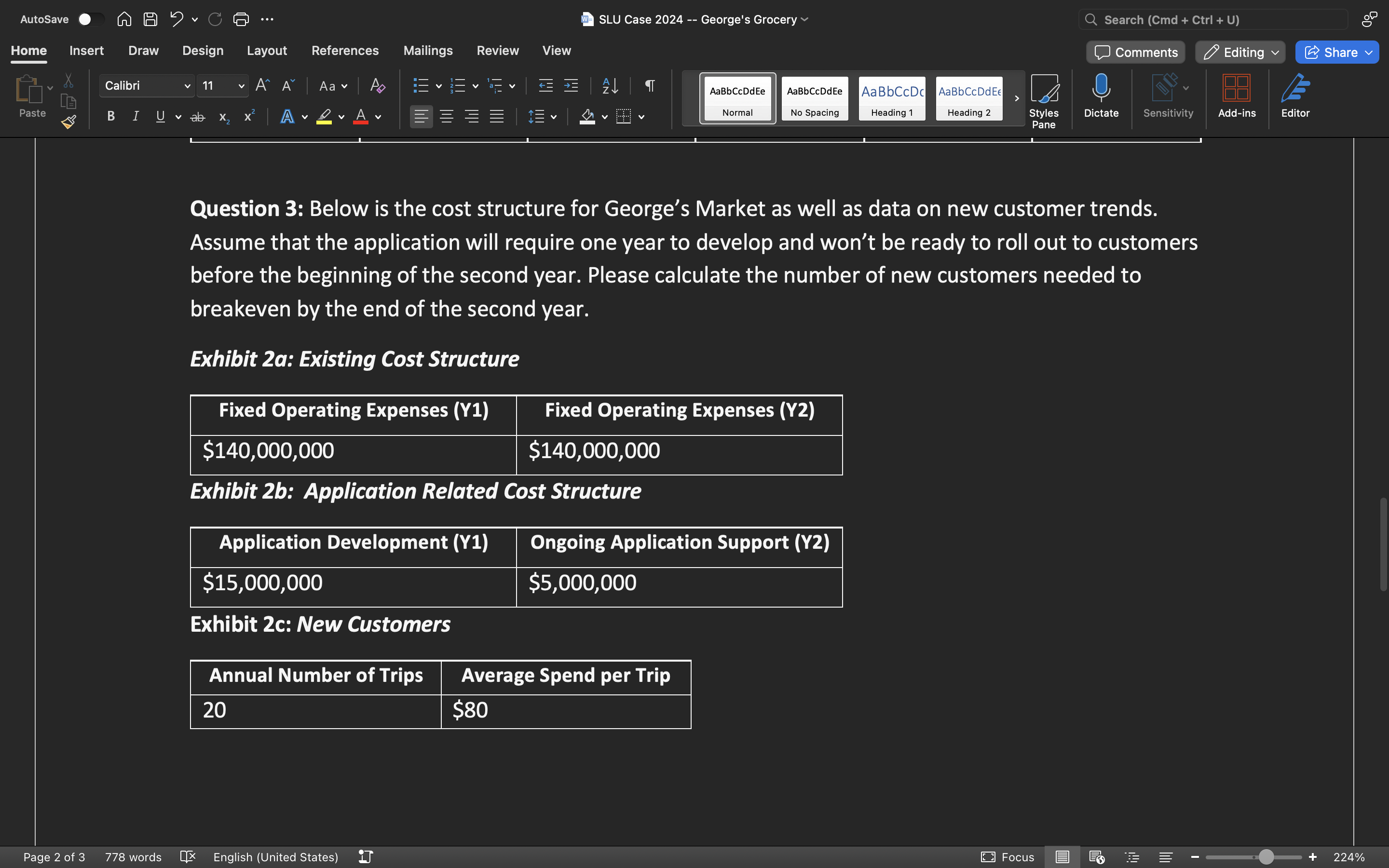  Question 3: Below is the cost structure for George's Market as