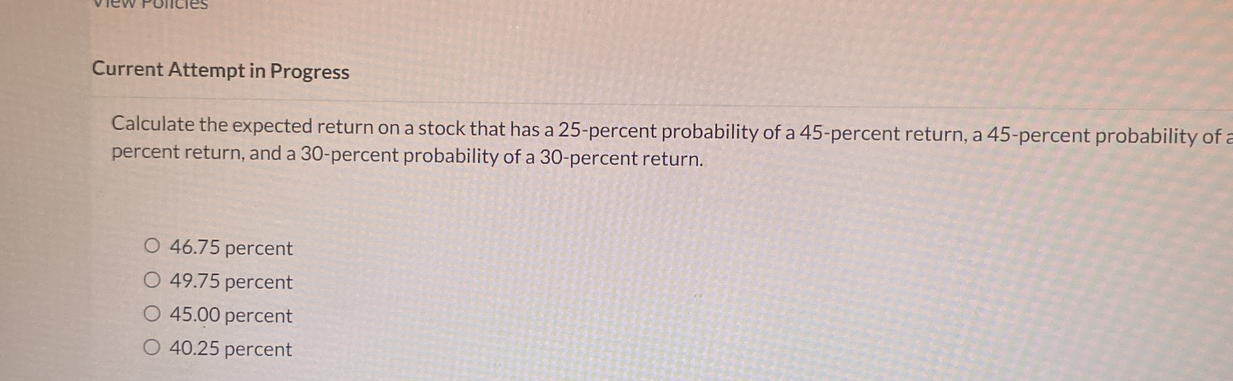  Current Attempt in Progress Calculate the expected return on a stock