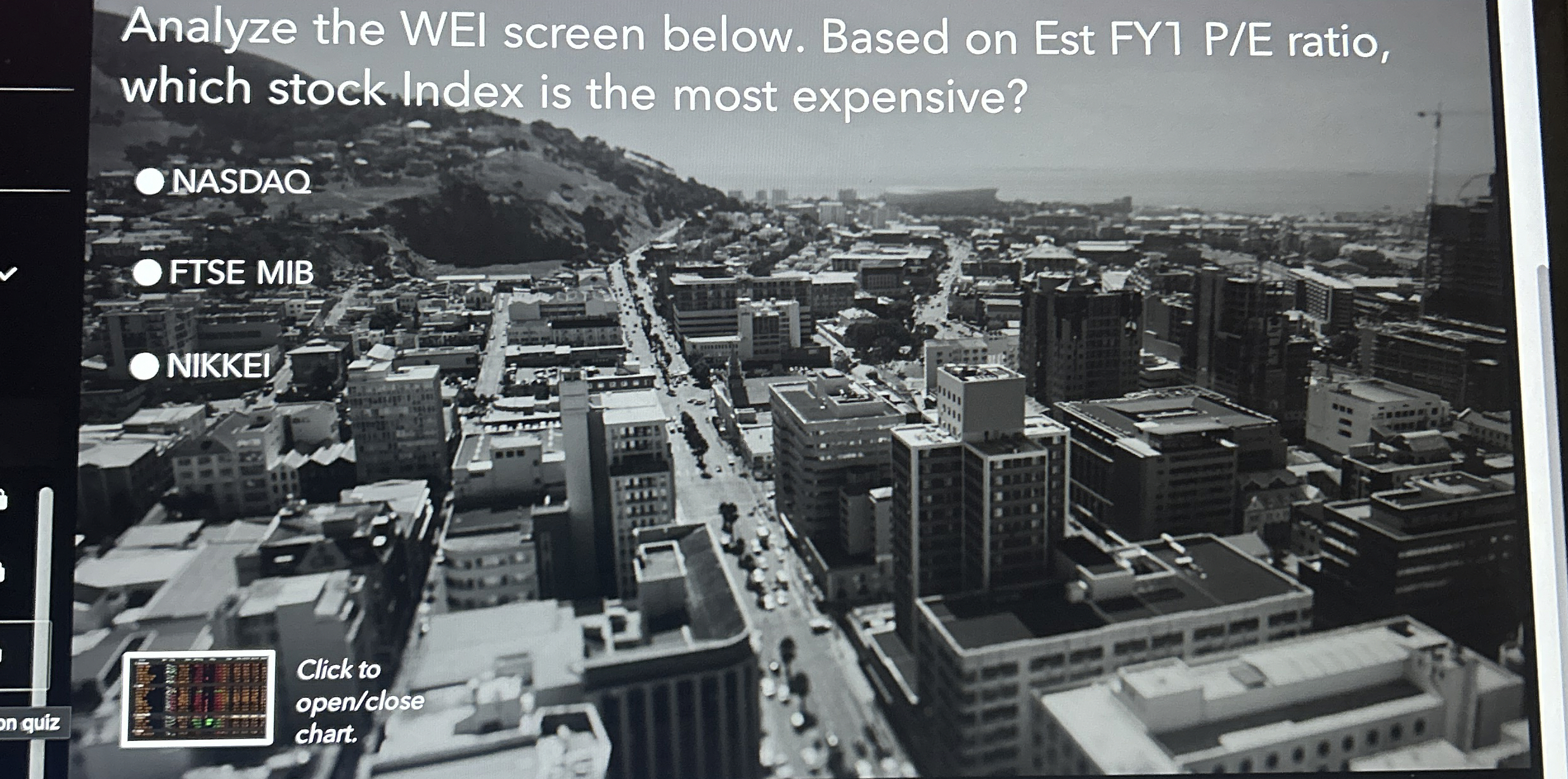  Analyze the WEI screen below. Based on Est FY1 P/E ratio,