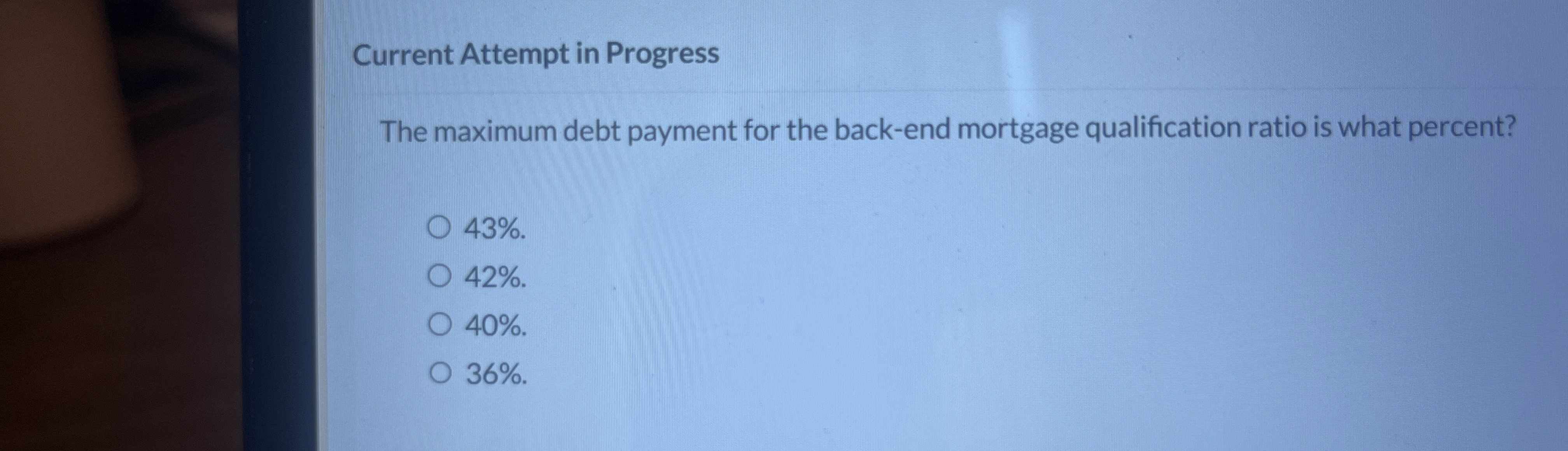 Current Attempt in Progress The maximum debt payment for the back-end