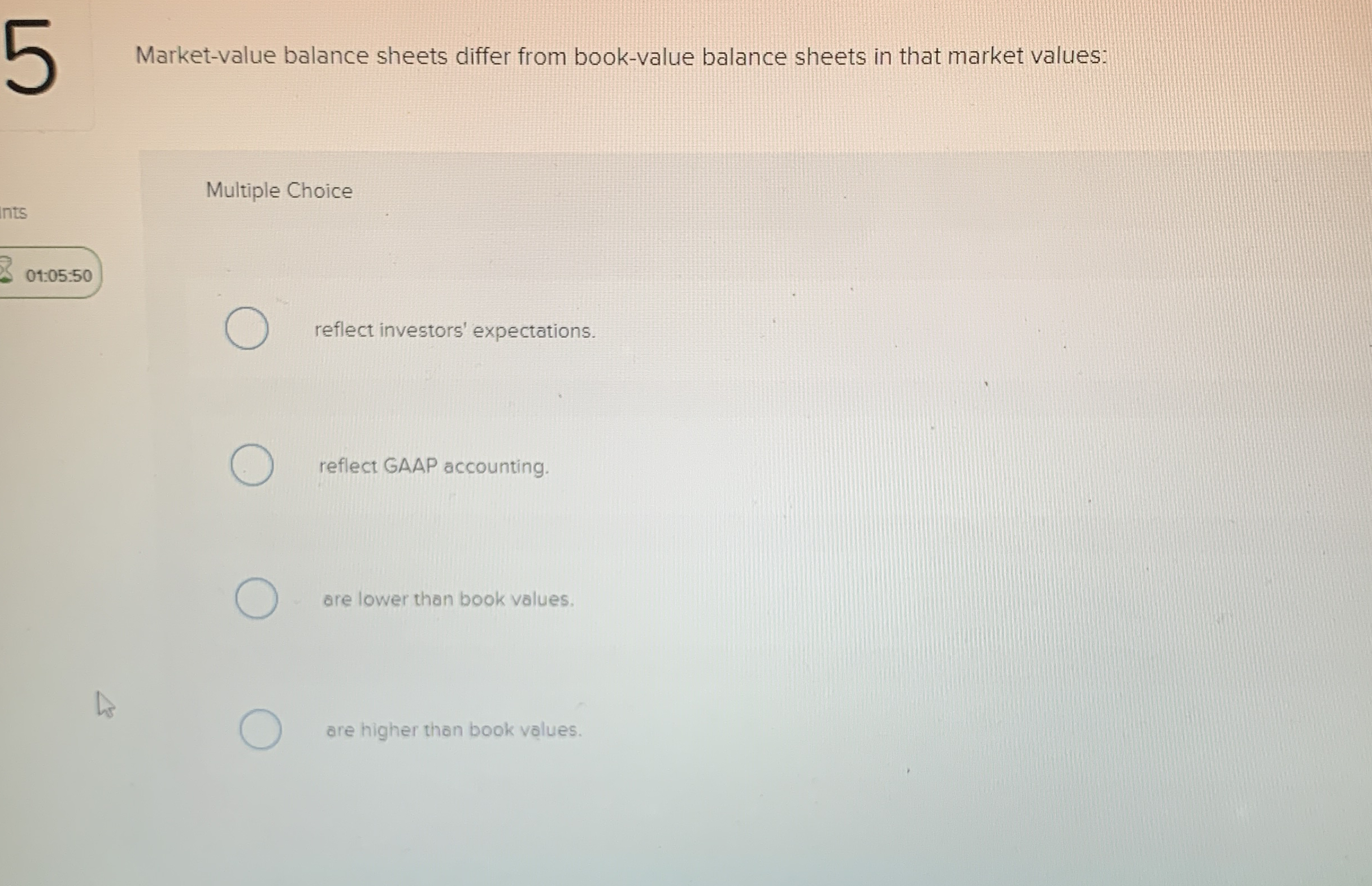  Market-value balance sheets differ from book-value balance sheets in that market