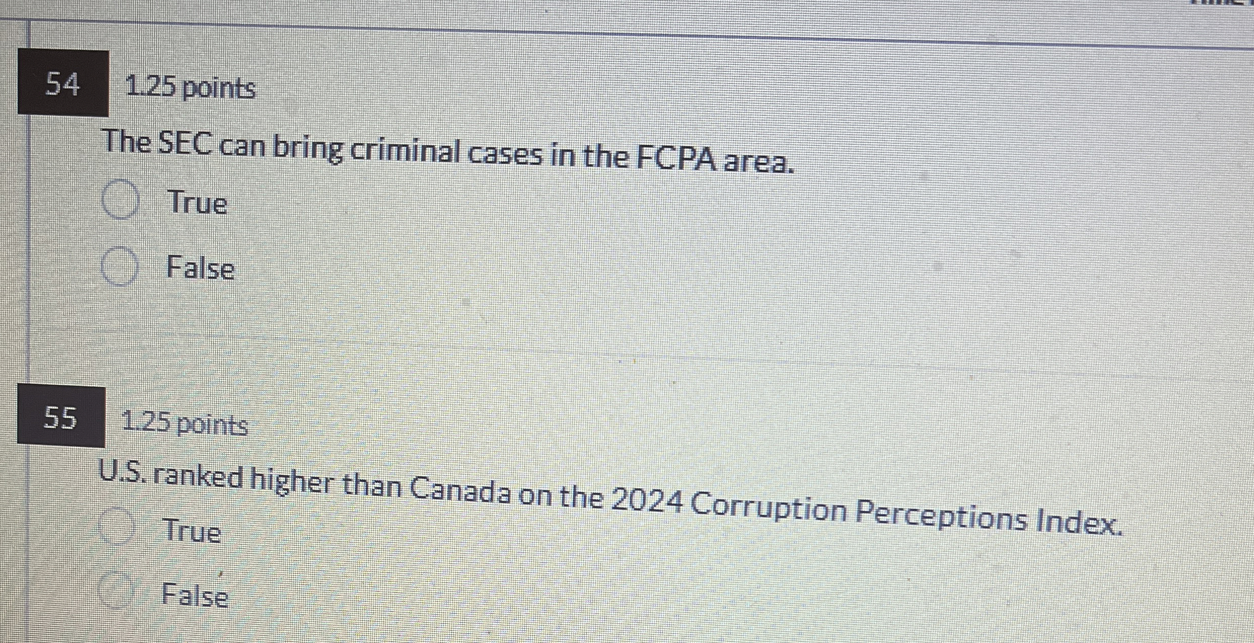  54,1.25 points The SEC can bring criminal cases in the FCPA