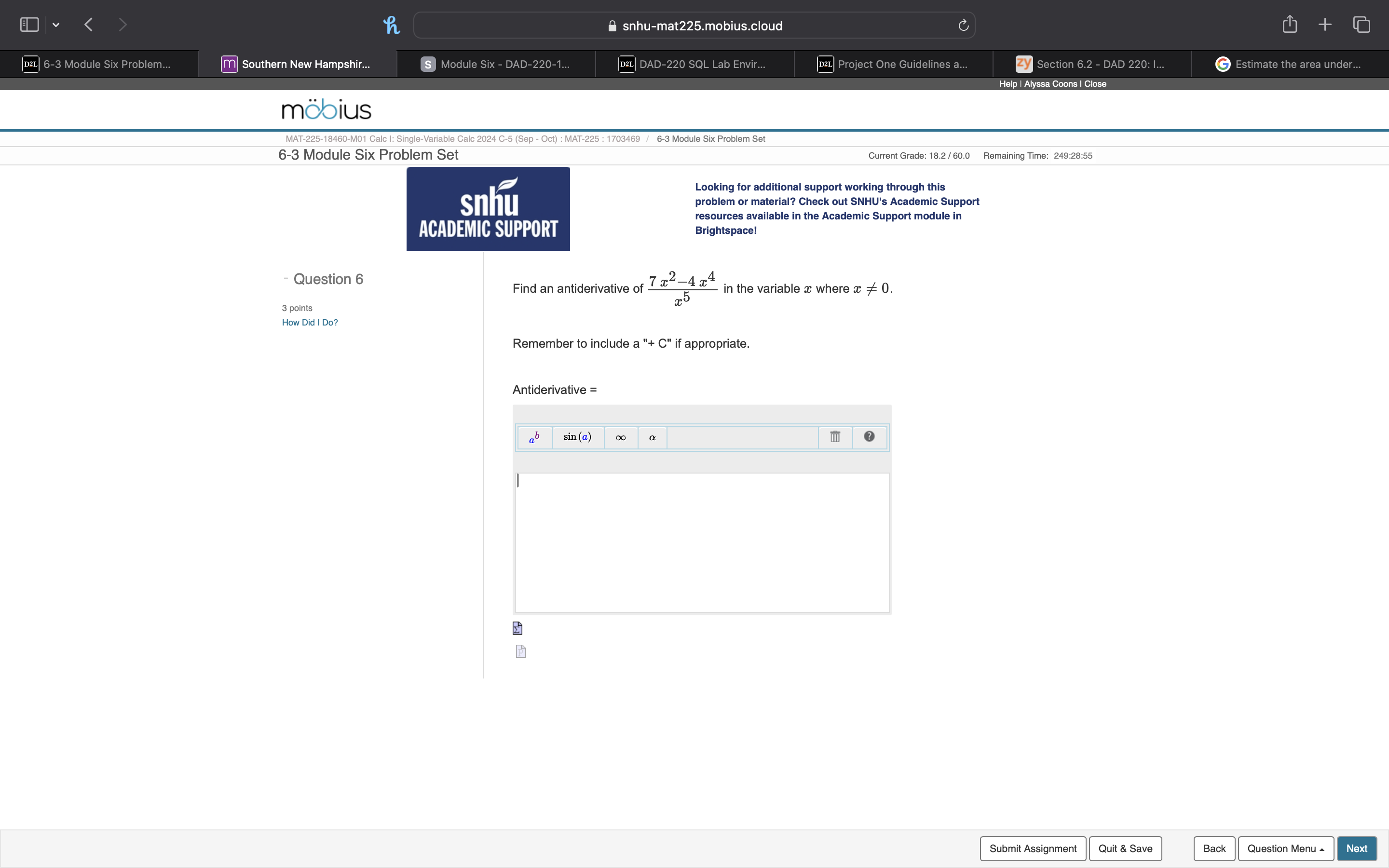  snhu-mat225.mobius.cloud C ch + D2L 6-3 Module Six Problem... m Southern