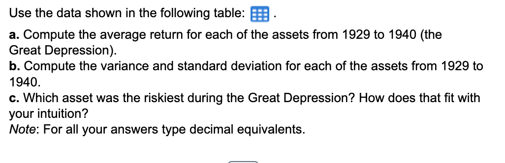  Use the data shown in the following table: . a. Compute