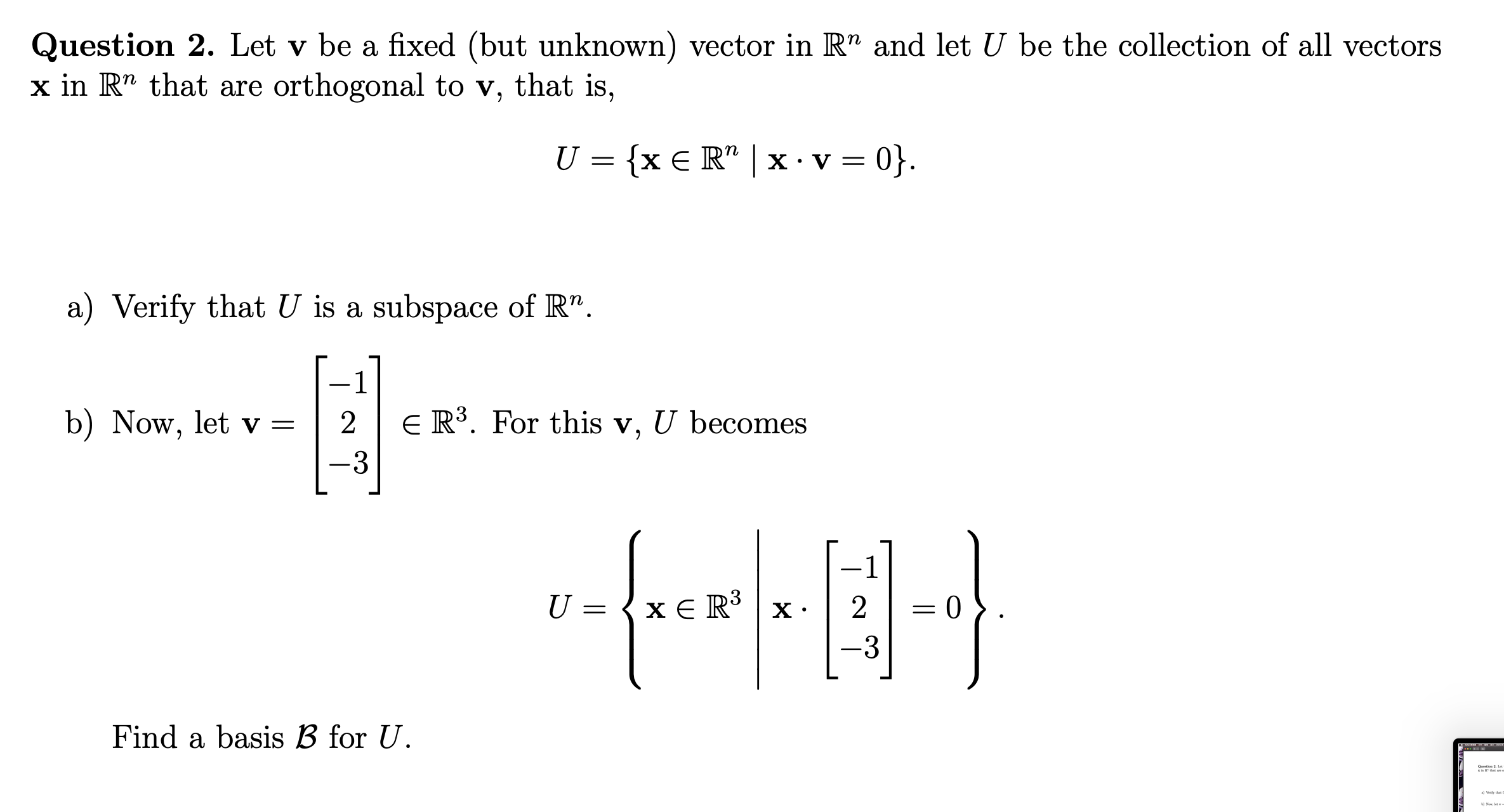 each of the following, determine if the given set is a subspace