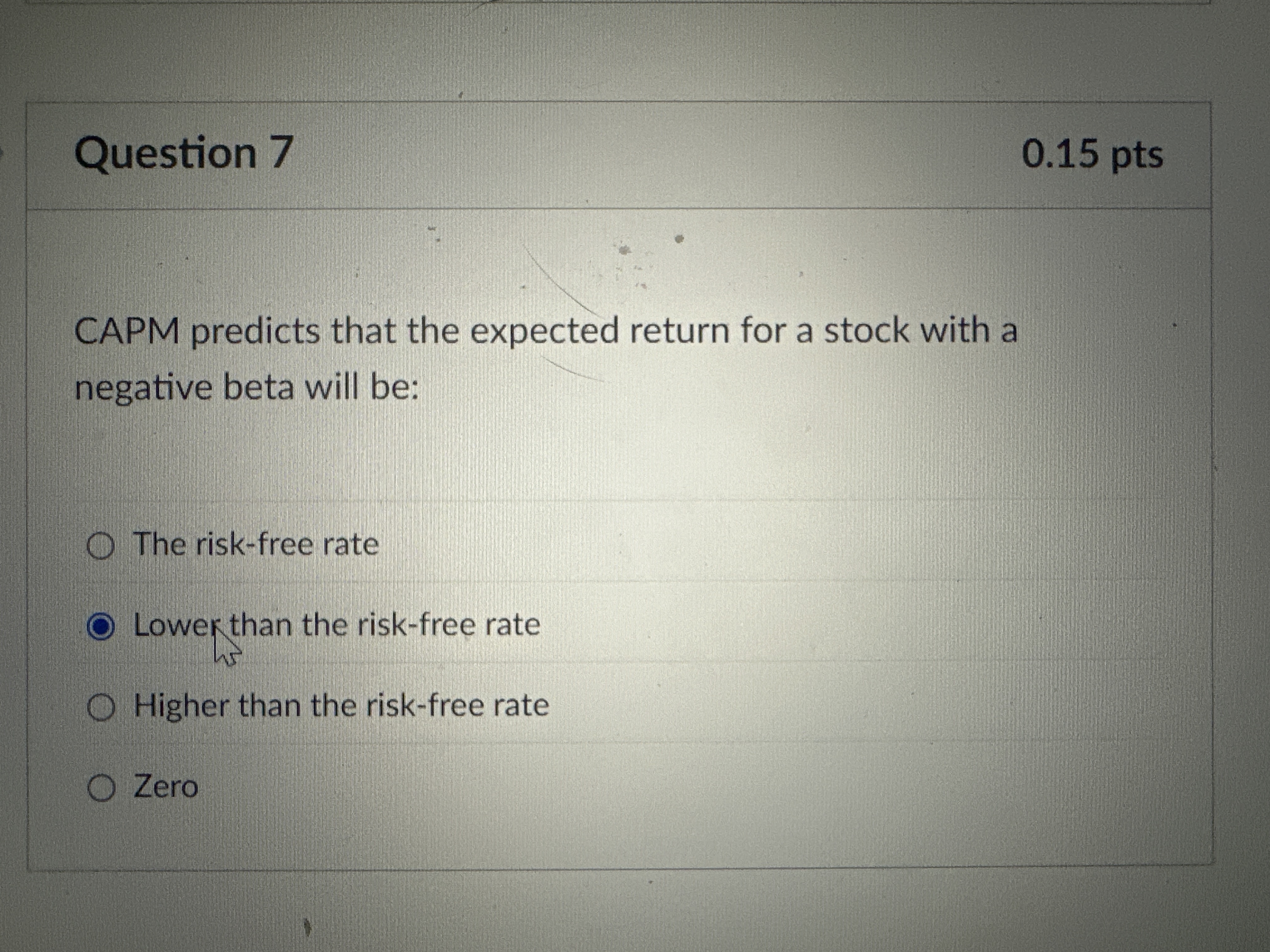  CAPM predicts that the expected return for a stock with a