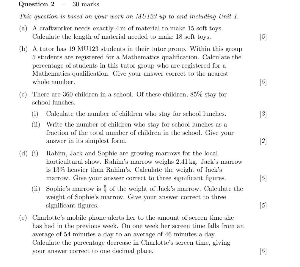  Question 2 30 marks This question is based on your work