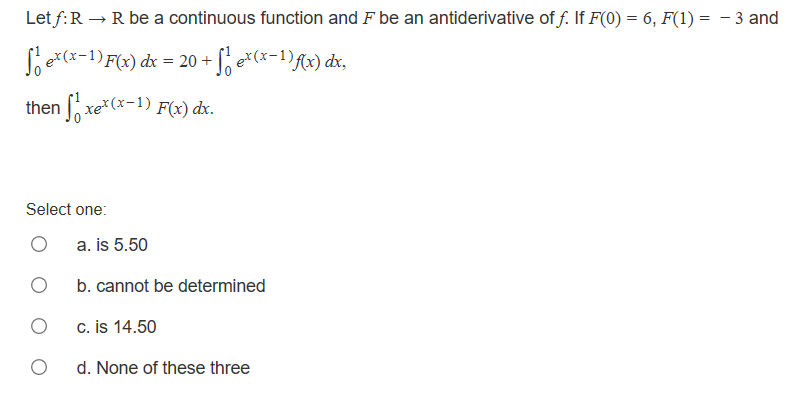 math question Let f: R - R be a continuous function and