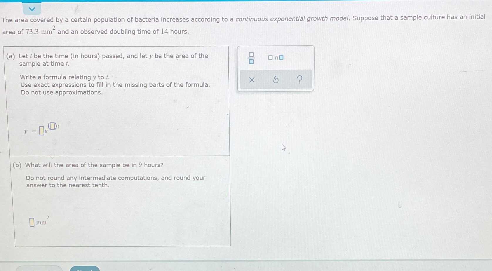 How do I write this as a logarithmic function The area covered
