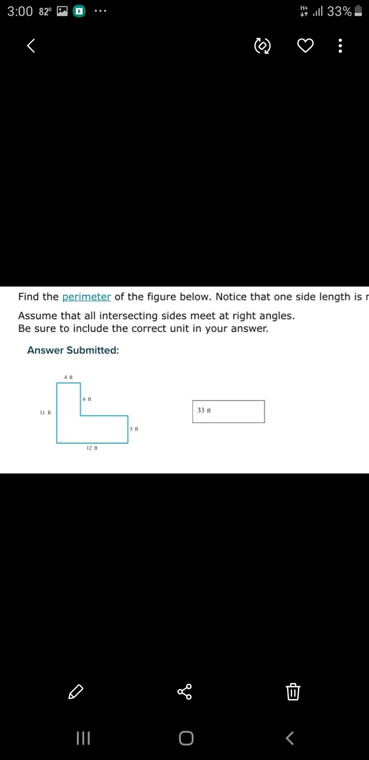 Find the area of the figure. (Sides meet at right angles.) Answer