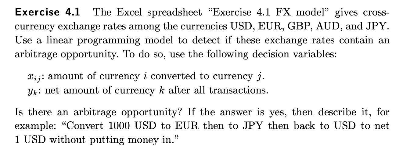  Exercise 4.1 The Excel spreadsheet "Exercise 4.1 FX model" gives cross-