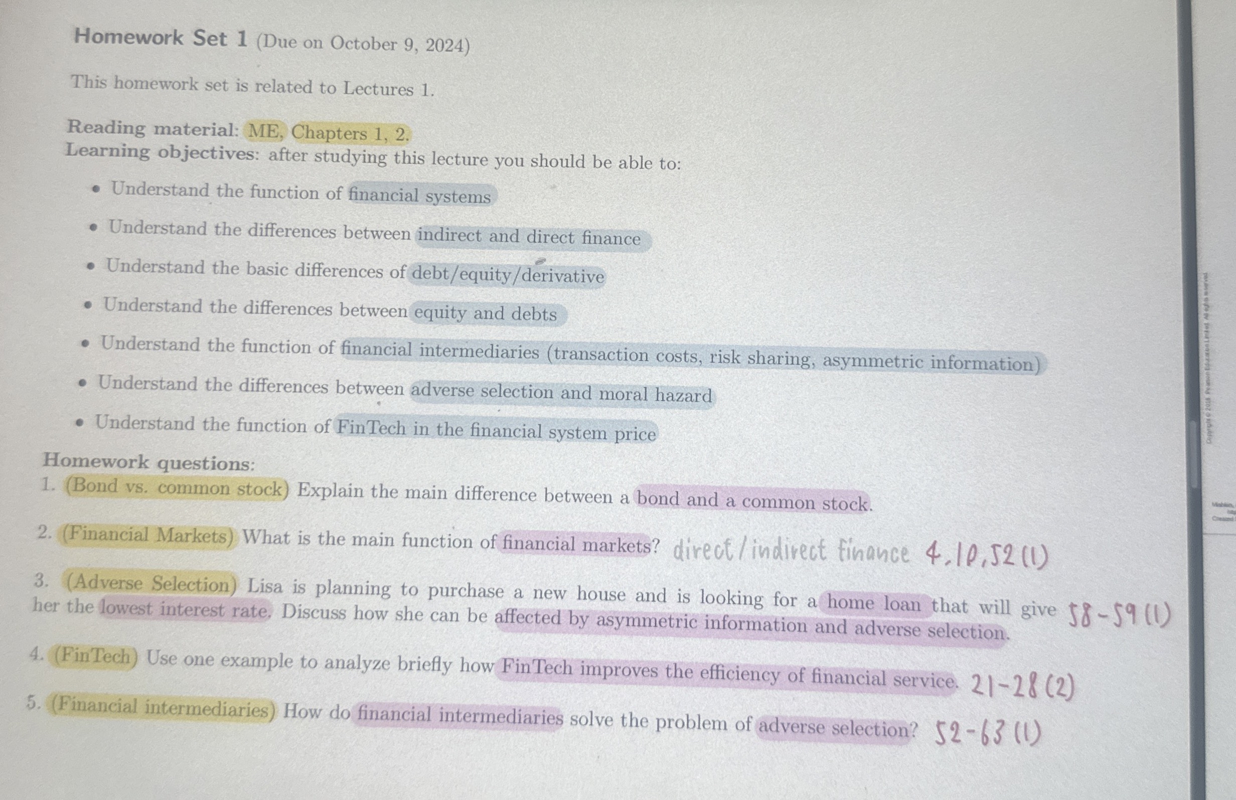  Homework Set 1(Due on October 9,2024) This homework set is related