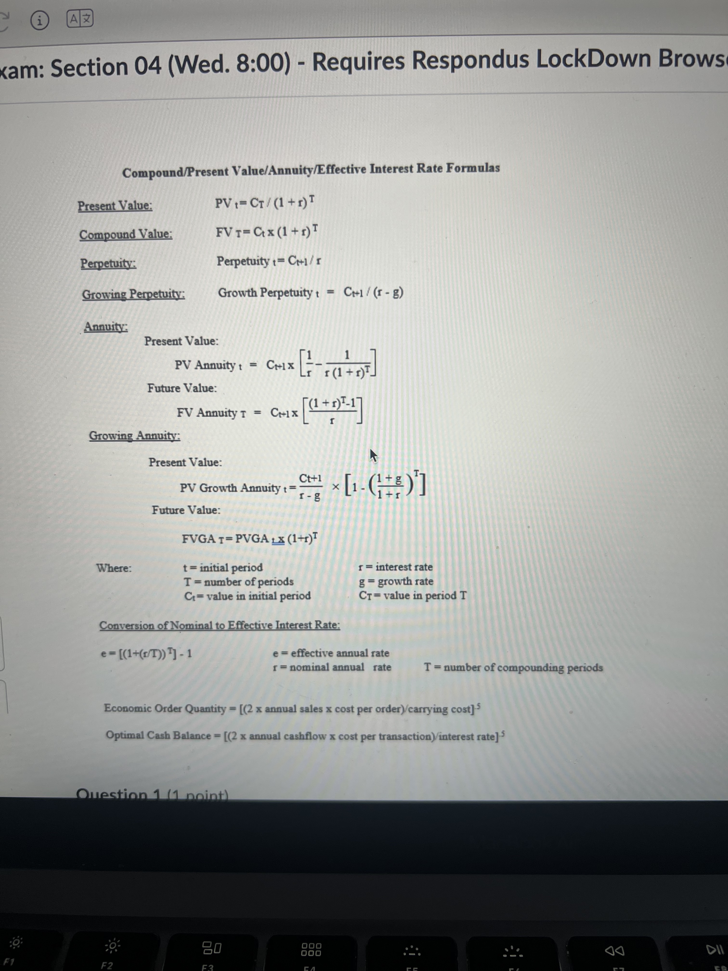  Compound/Present Value/Annuity/Effective Interest Rate Formulas Present Value: Compound Value: Perpetuity: Growing