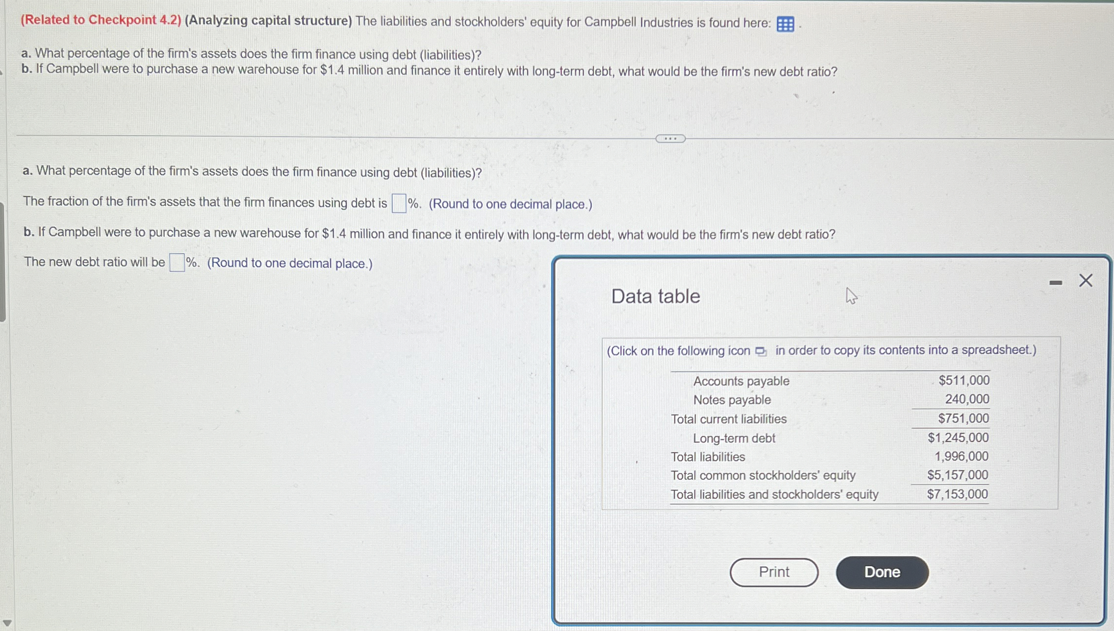  (Related to Checkpoint 4.2)(Analyzing capital structure) The liabilities and stockholders' equity