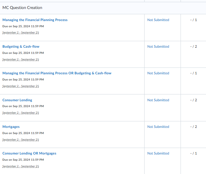  MC Question Creation FP1. Please make 2-3 questions per topic with