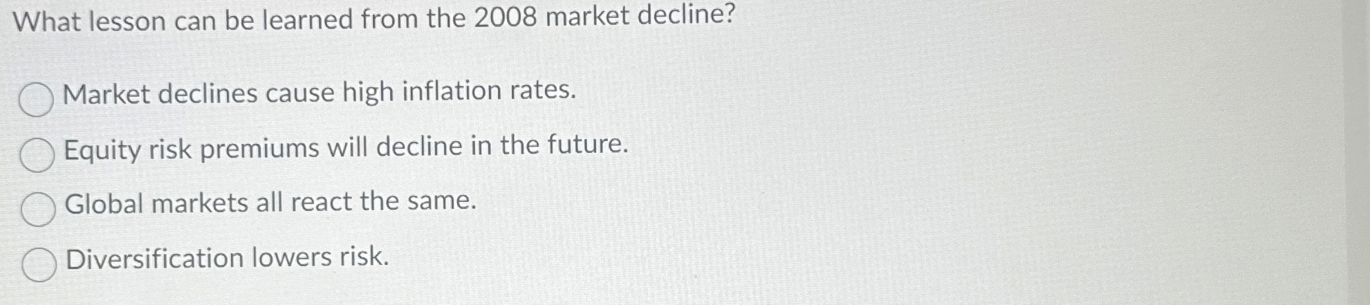  What lesson can be learned from the 2008 market decline? Market