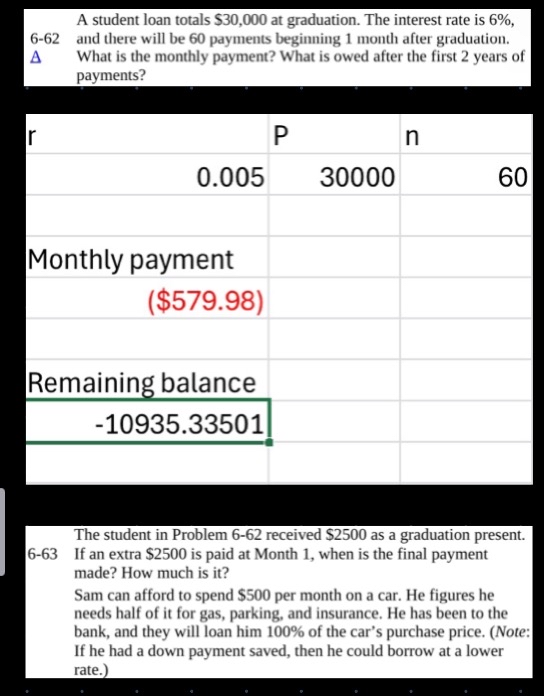  The student in Problem 6-62 received $2500 as a graduation present.