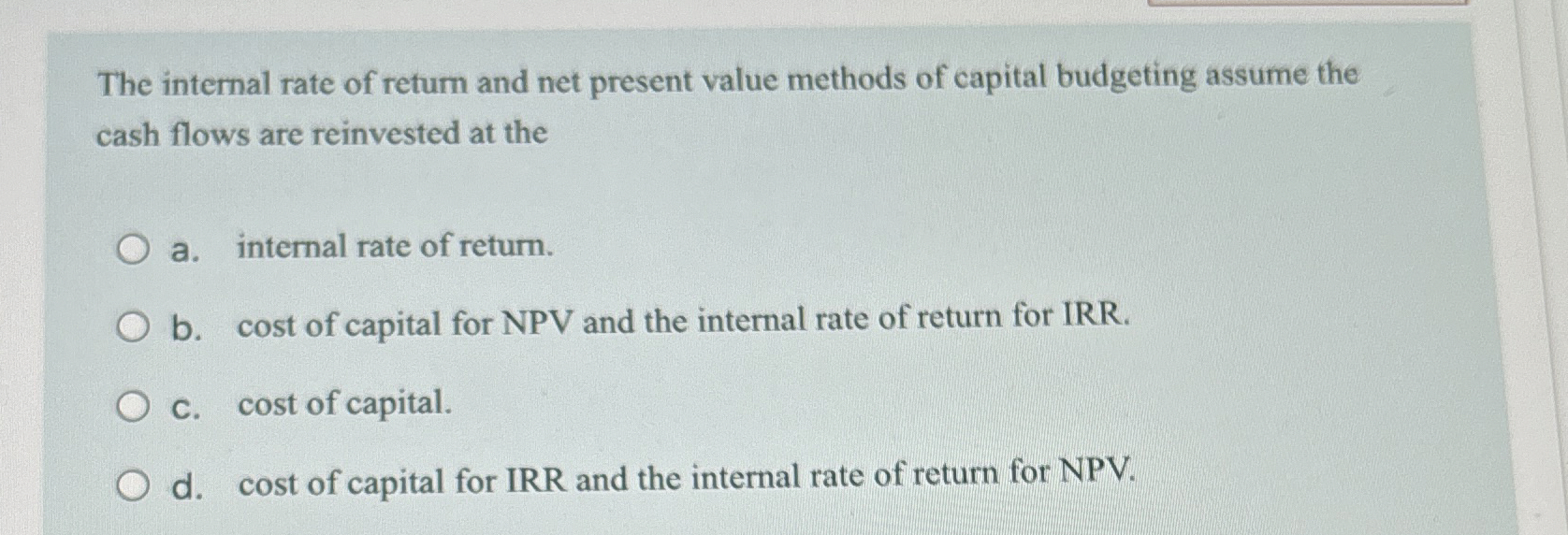  The internal rate of return and net present value methods of
