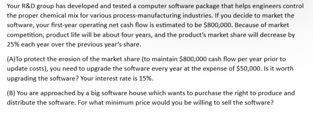  Your R&D group has developed and tested a computer software package