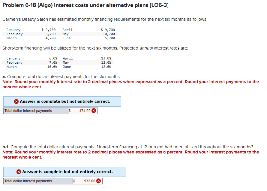  Problem 6-18(Algo) Interest costs under alternative plans [LO6-3] Carmen's Beauty Salon
