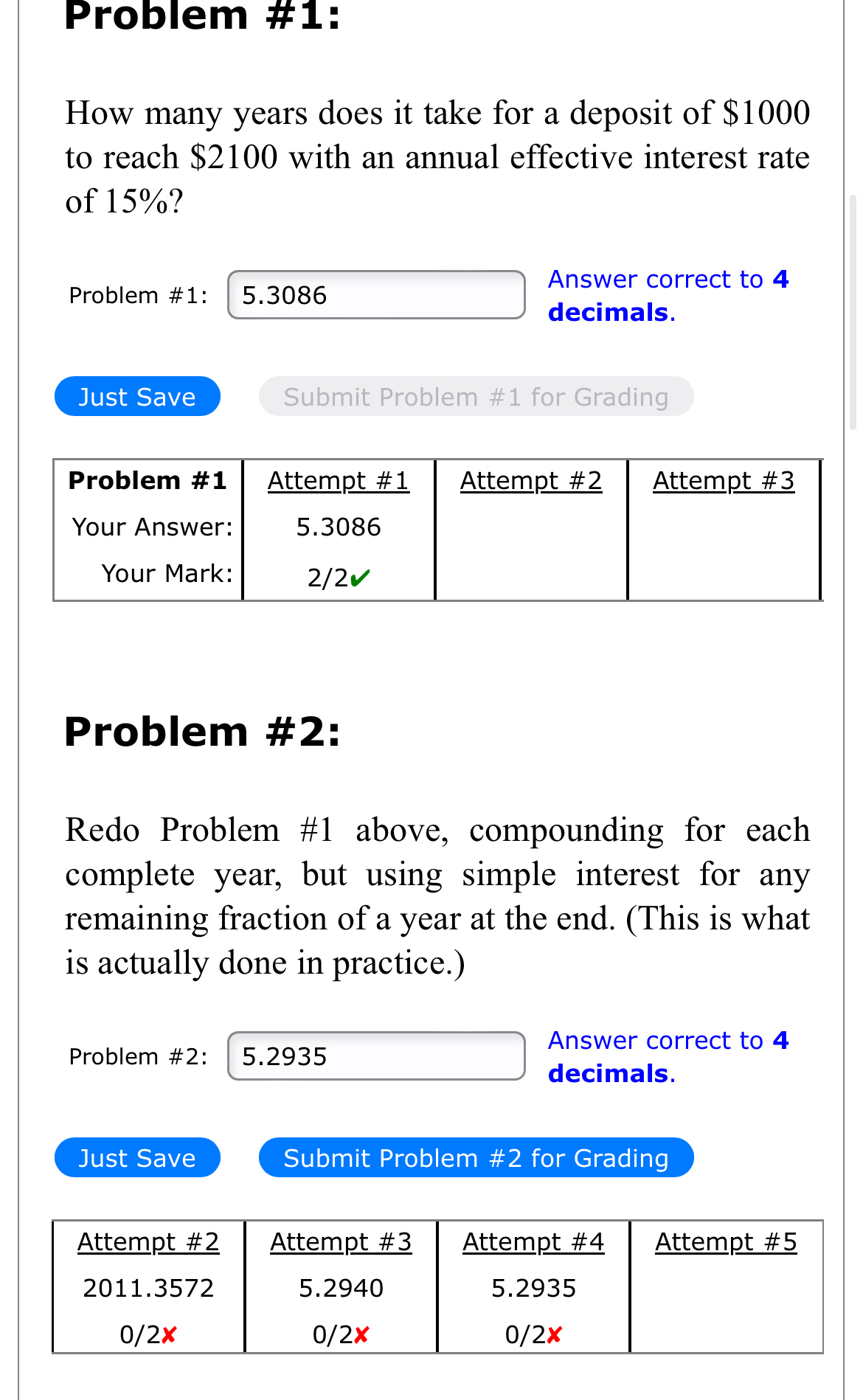  Problem #1: How many years does it take for a deposit