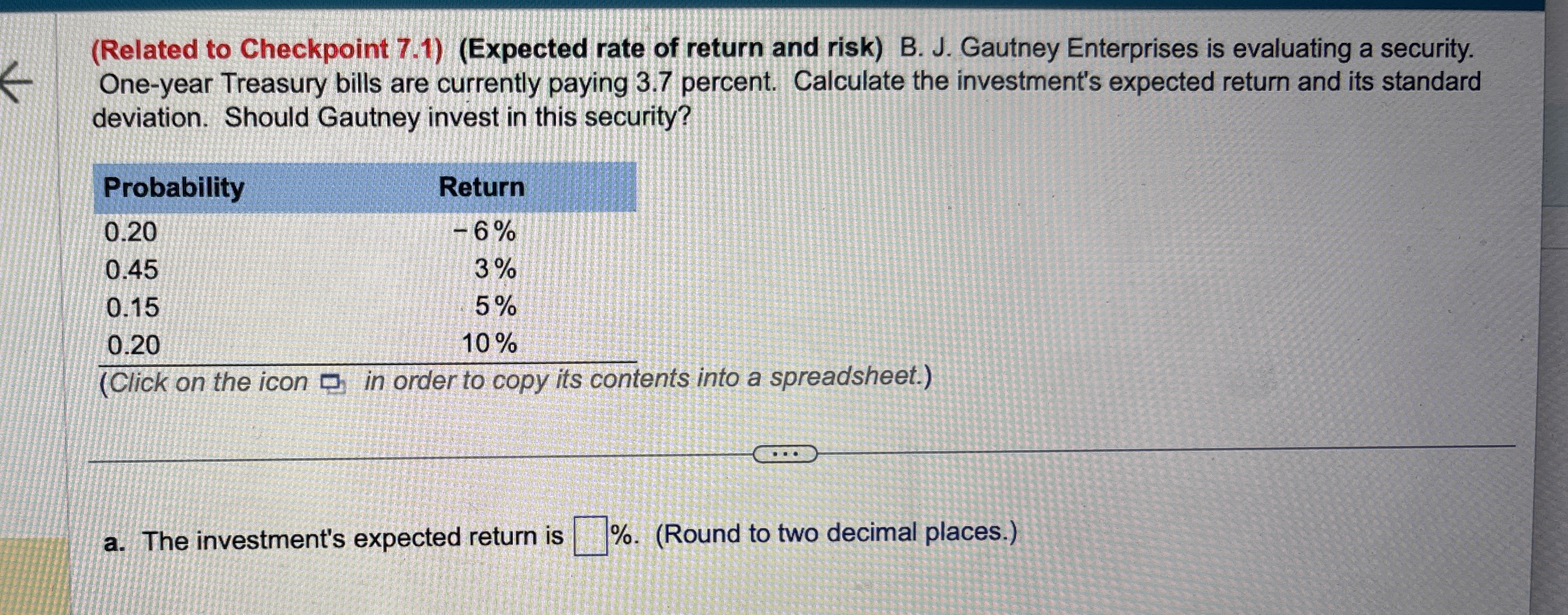  (Related to Checkpoint 7.1)(Expected rate of return and risk) B. J.