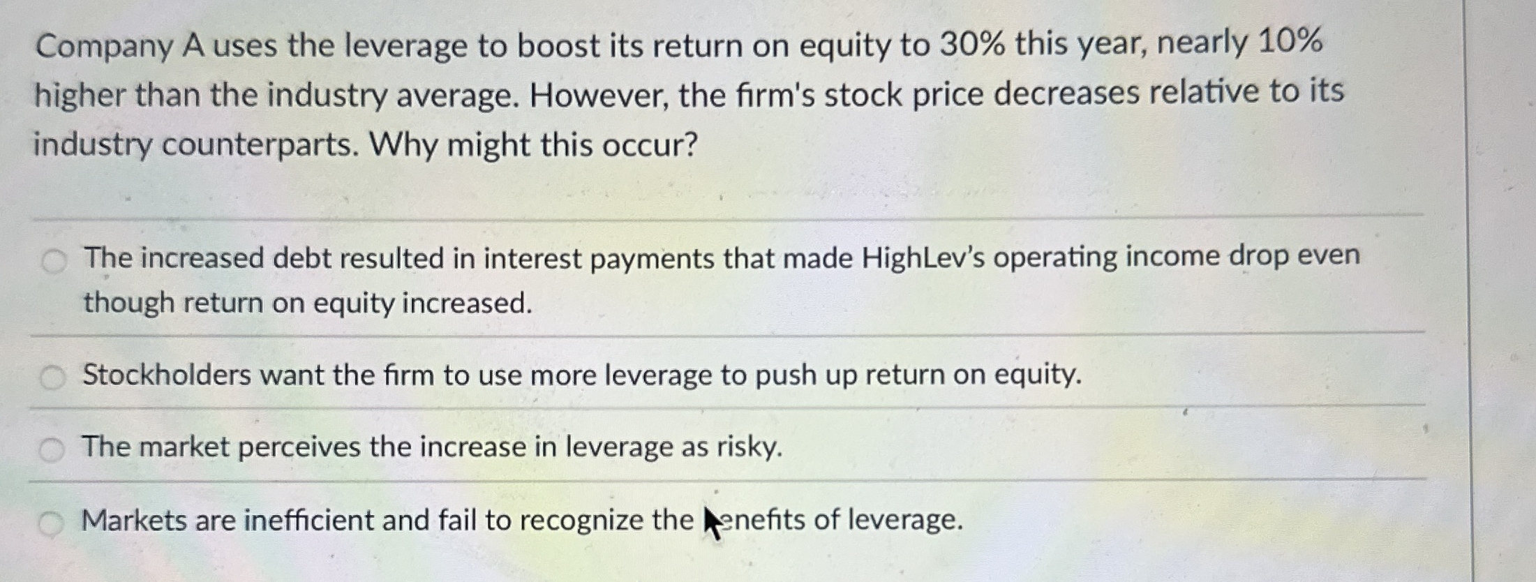  Company A uses the leverage to boost its return on equity
